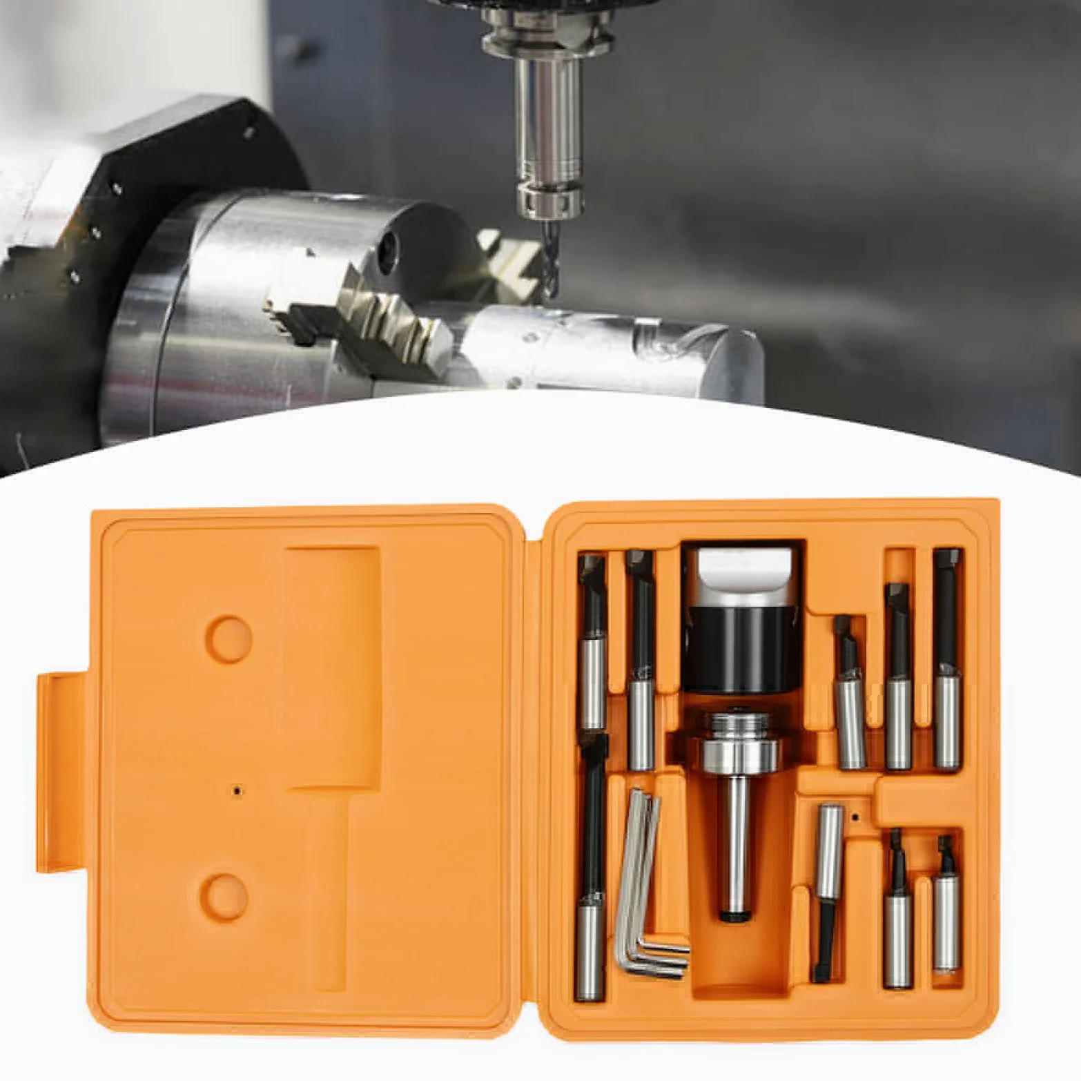 Cabezal de taladro MK2/M10 con barras de taladro, accesorios para fresadora MK2 M10 x 1,5 1-1/2"-18UNF, con 9 puntas de metal duro y cabezal de perforación F1-12 de 50 mm