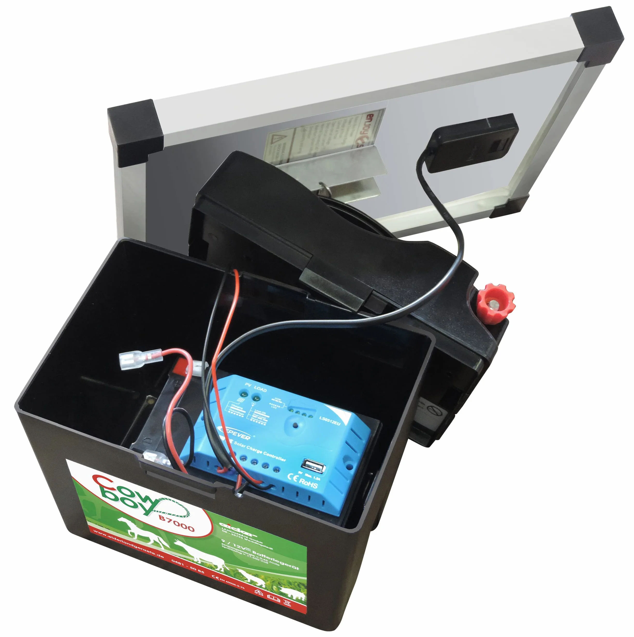 Koll Living Cowboy B7000 - Vallador de pastos (con batería de 12 V y módulo solar de 10 W, prácticamente no requiere mantenimiento, batería recargable)