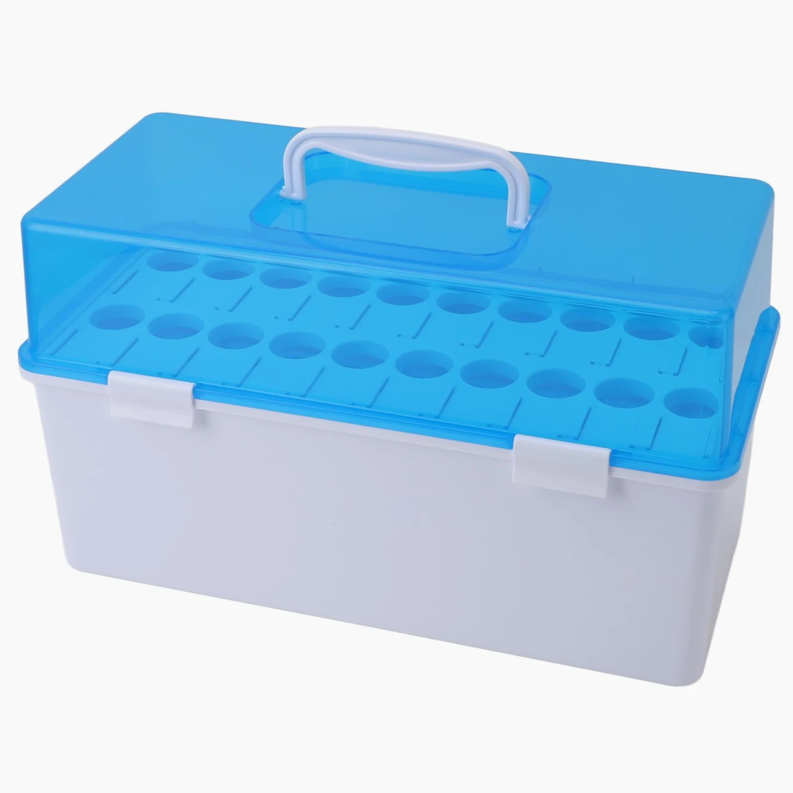 Caja de almacenamiento de tubos de ensayo con asa portátil, tapa a prueba de polvo, capacidad para 20 soportes para tubos de ensayo, para laboratorios de investigación científica,