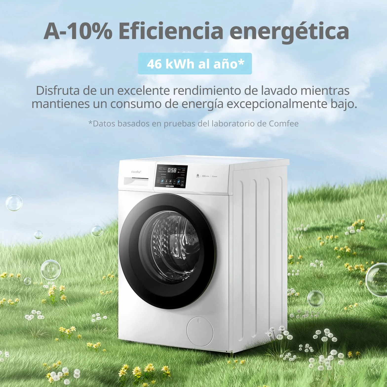 COMFEE' CFP03EW100W-HL Lavadora 10 kg Carga Frontal Clase A Vapor Motor BLDC Panel Táctil Blanco