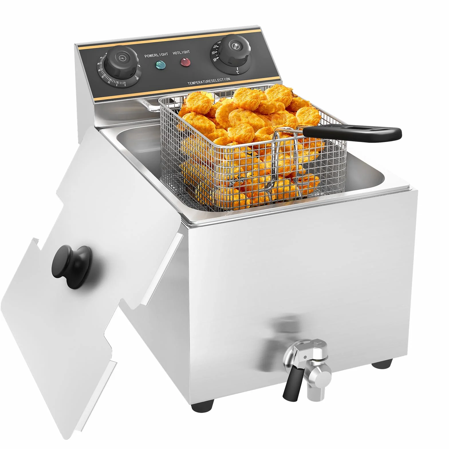Freidora Eléctrica Profesional 6L, Freidora eléctrica comercial de acero inoxidable con grifo, freidora de aceite, Temperatura ajustable 60-200 °C, 3000W