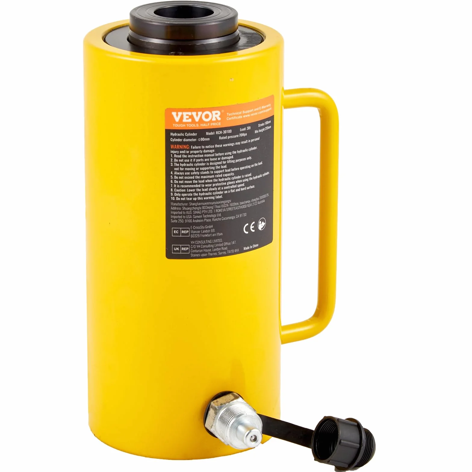 Mophorn Gato Hidraulico 30 T/66000 LBS, Gato Hidraulico para Coche Carrera de Ariete 100 mm/4 pulgadas, Gato Hidraulico Carretilla de Altura 220 + 12 mm, Gato Hidráulico Chapista 14,5 kg/32 lbs