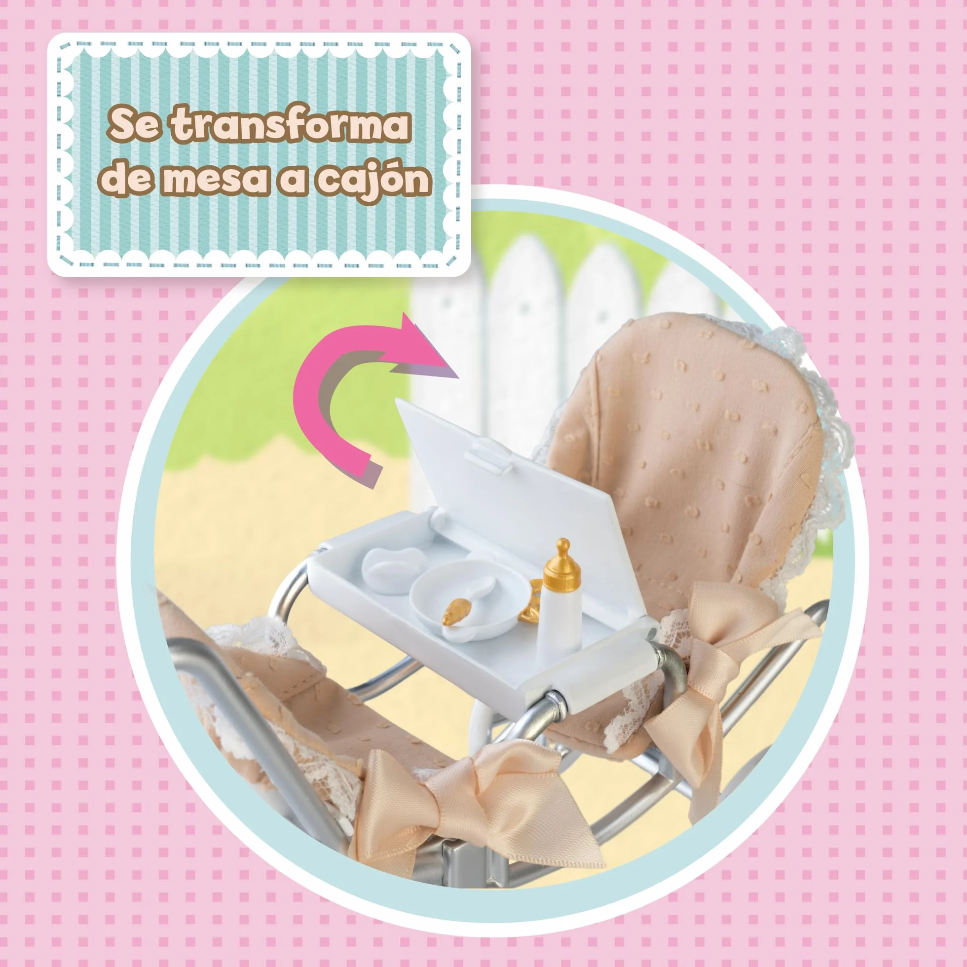 Famosa Barriguitas Carrito de Gemelos Set de Juguete con Carro de Paseo para Muñecas Bebés 4 Accesorios