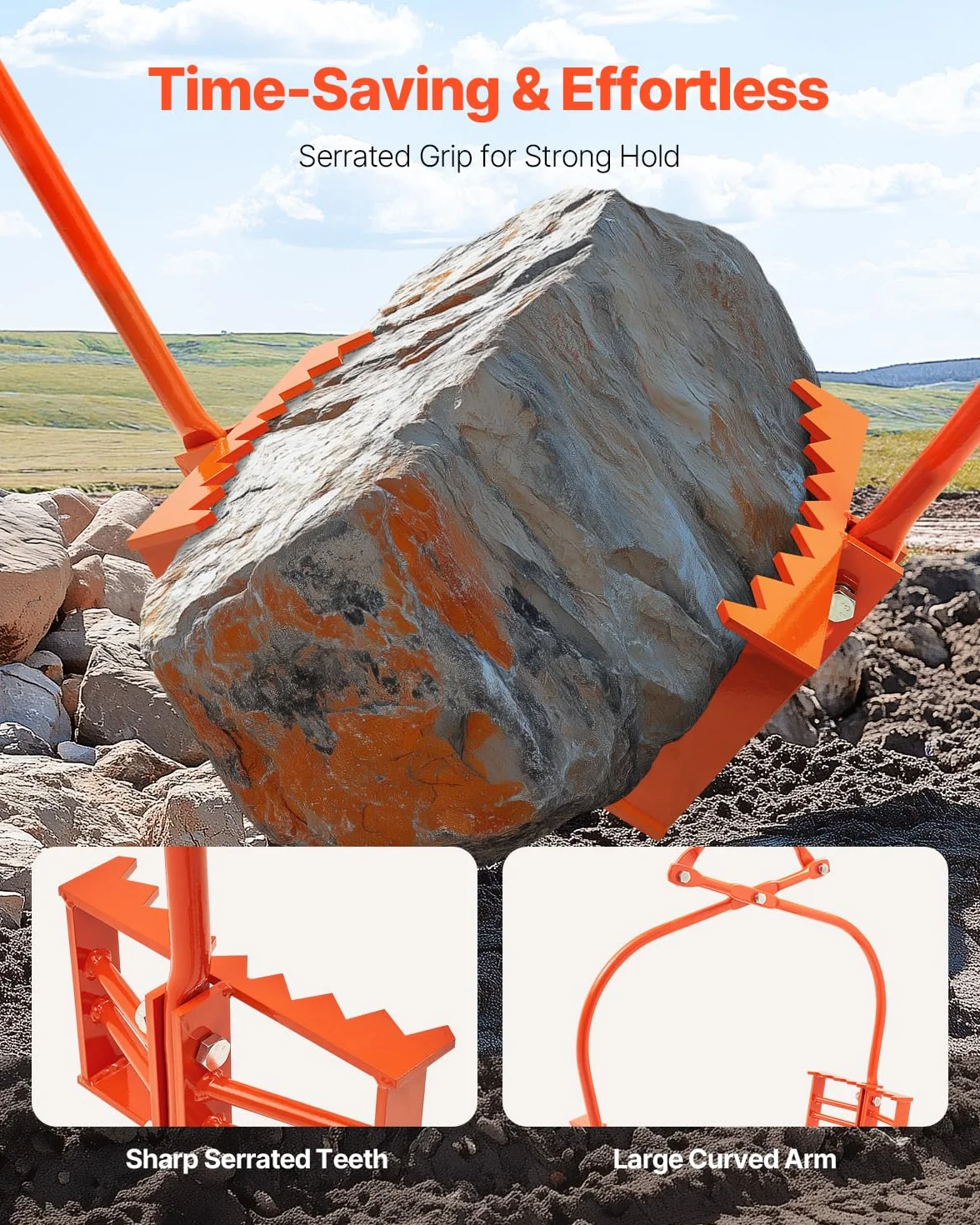 VEVOR Pinzas para Levantar Piedras Apertura Ajustable de 609 a 710 mm Pinzas para Rocas 2 Garras Pinzas para Troncos de Acero Capacidad de Elevación de 500 kg para Troncos Bloques de Piedra Mármol