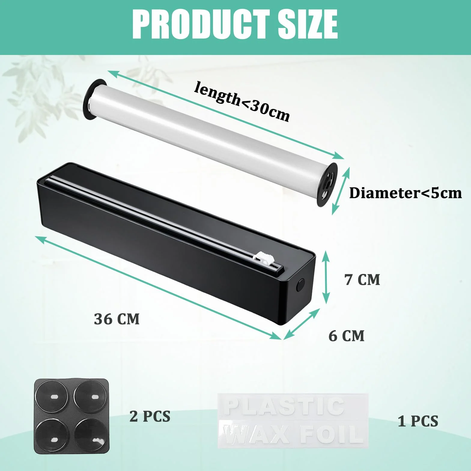 Dispensador Papel Aluminio y Film Cortador Ventosa Ajustable 36x6x7cm