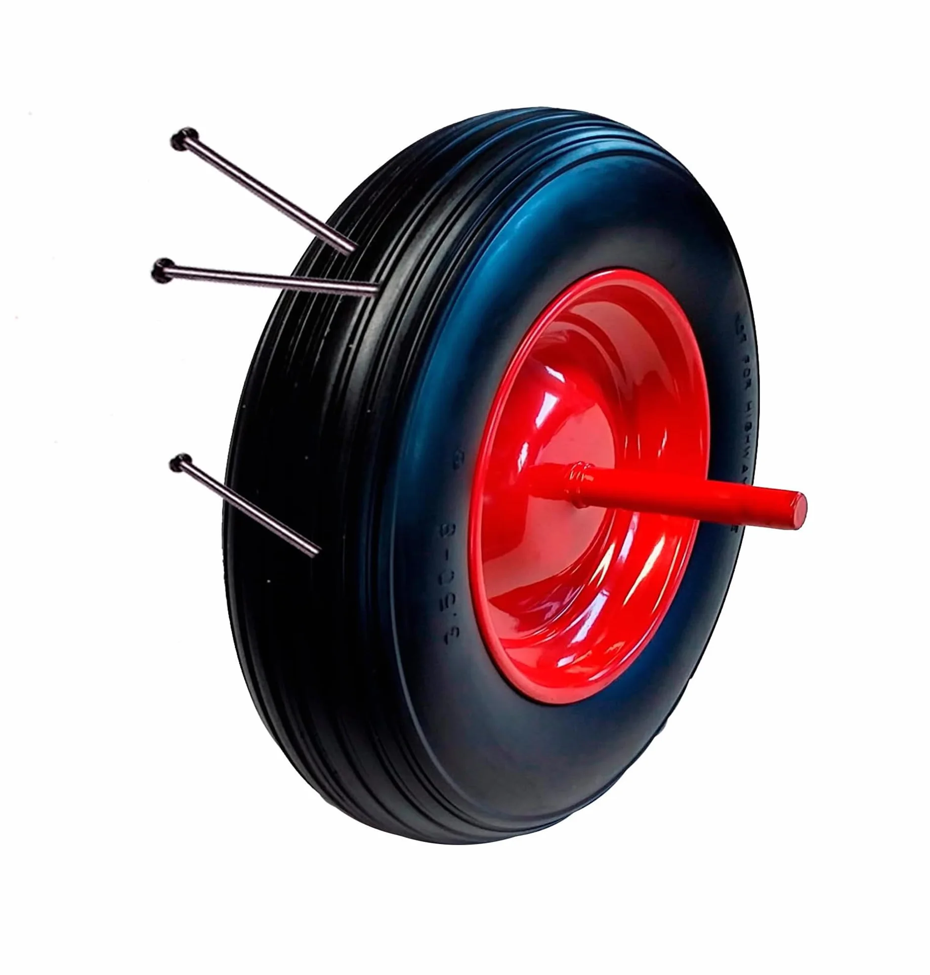 Rueda Para Carretilla Maciza 3.50-8 Con Eje Metálico Impinchable Núcleo De Acero 36 Cm Diámetro