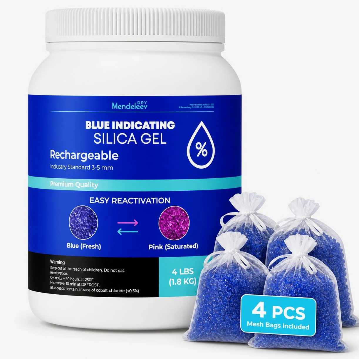Perlas desecantes azules de 1,8 kg – Perlas de gel de sílice indicativas para secar perlas de sílice reutilizables, deshumidificador de gel de sílice