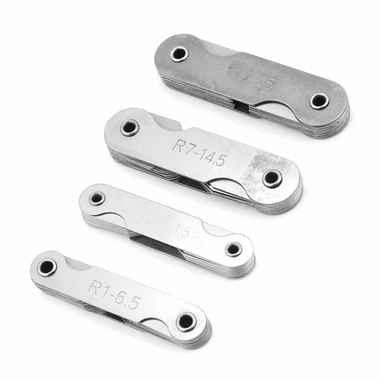 Hyuduo 4Pcs Radio Calibradores Acero Inoxidable Cóncavas Convexos Medidor R0.3-1.5 R1-6.5 R7-14.5 R15-25Mm