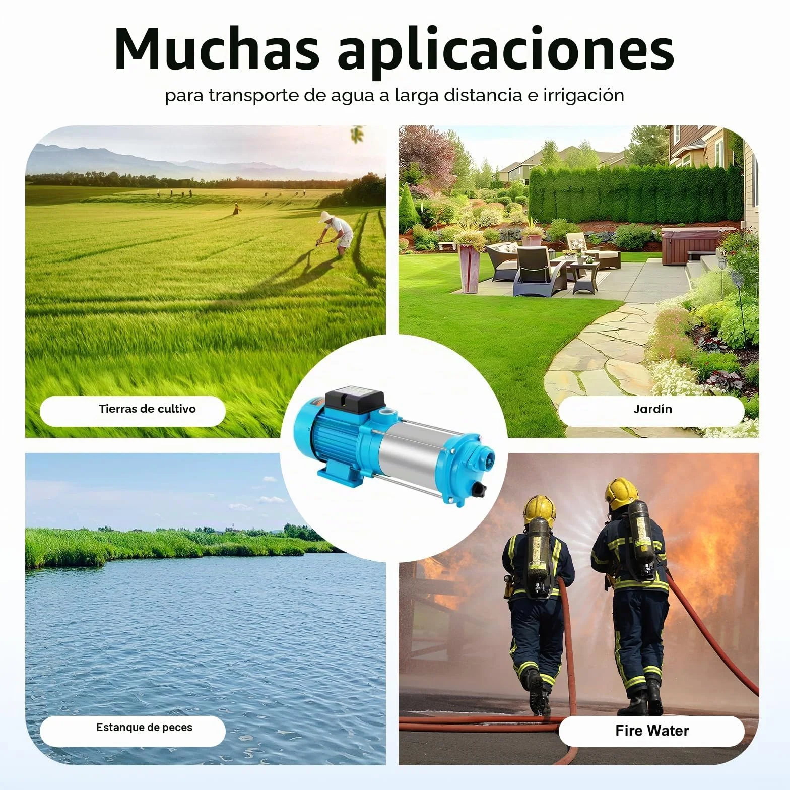 Bomba centrífuga de jardín autocebante con interruptor de presión, acero inoxidable, 1,8 CV, 4000 l/h, riego agrícola, jardín, estanques