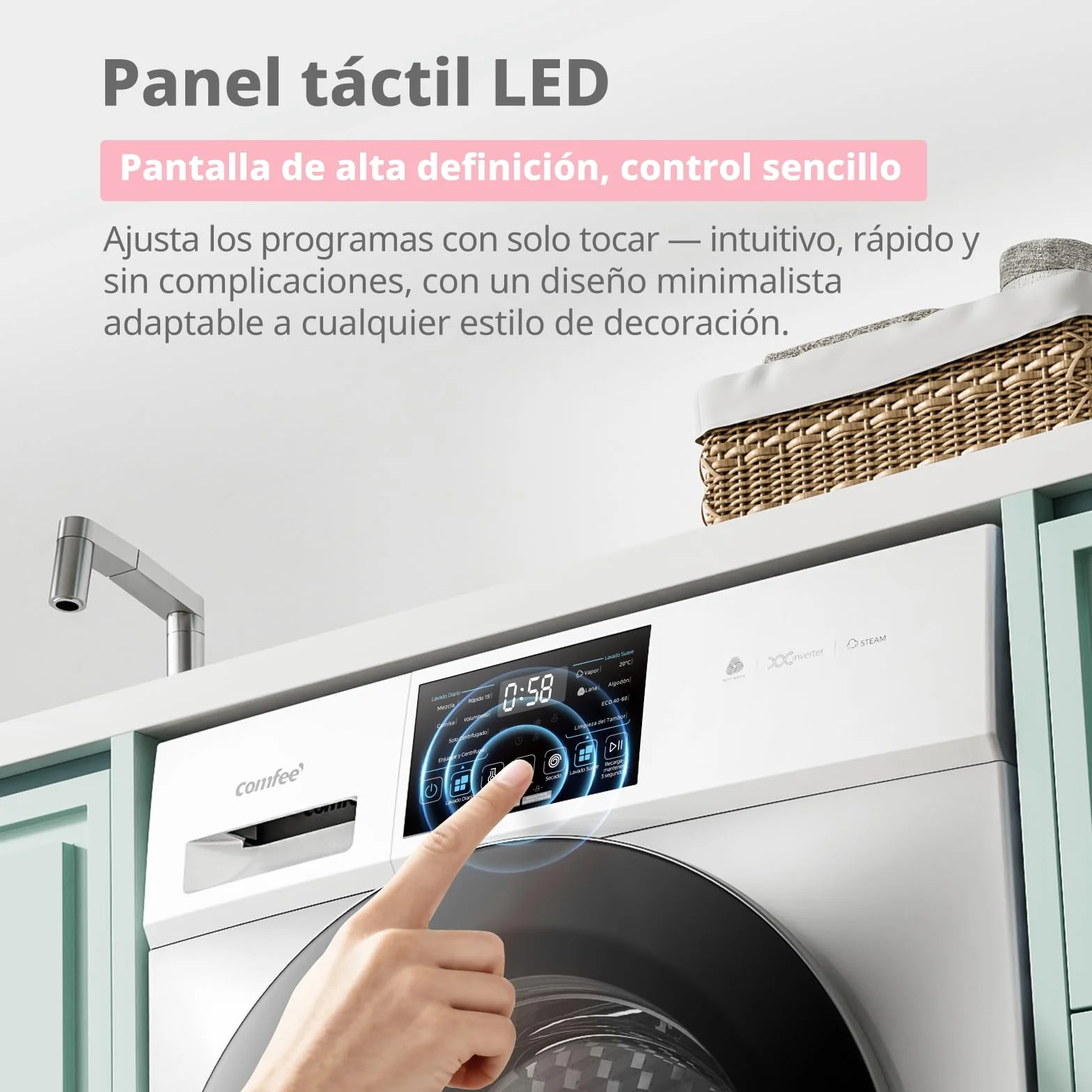 COMFEE' CFP03EW100W-HL Lavadora 10 kg Carga Frontal Clase A Vapor Motor BLDC Panel Táctil Blanco