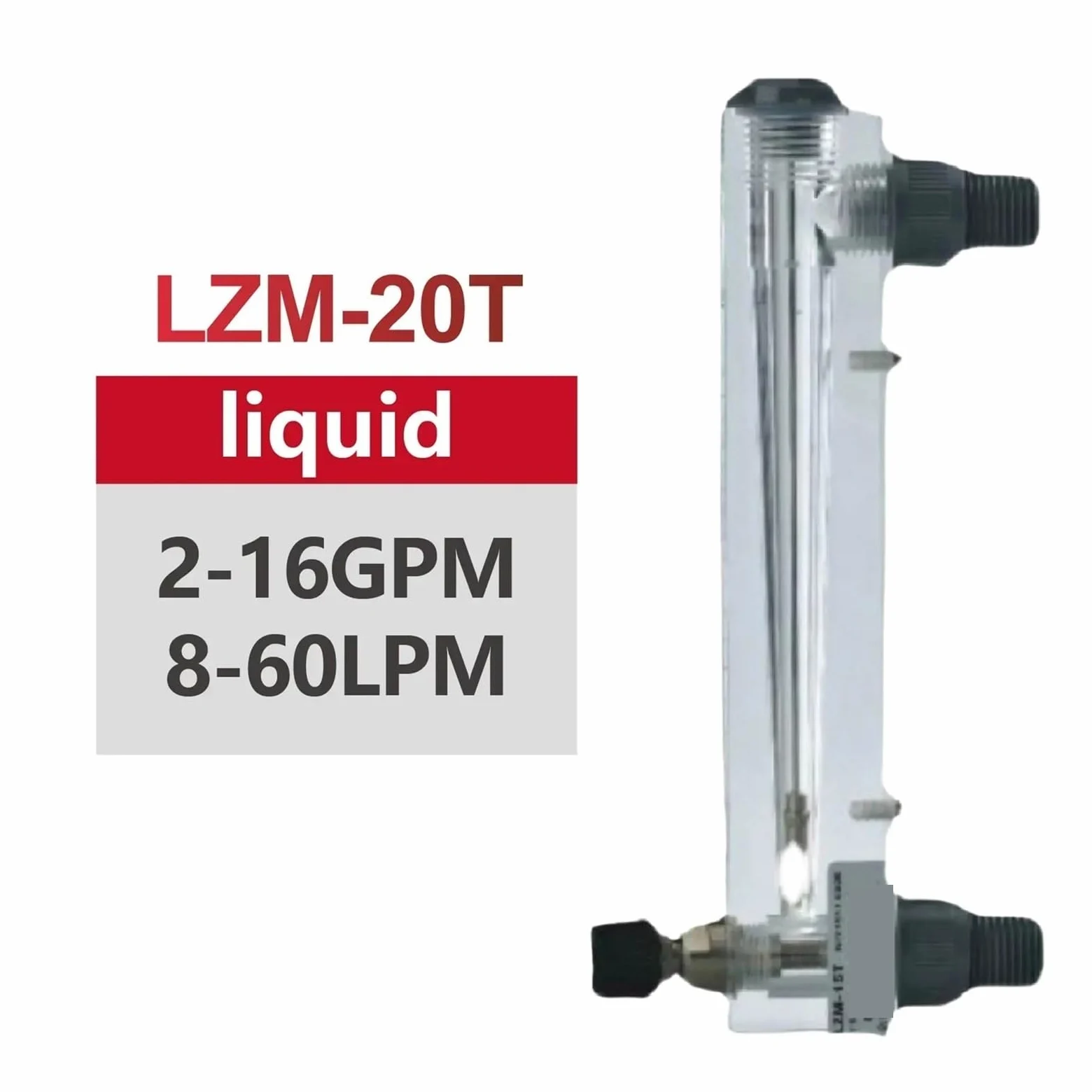 Medidor de flujo acrílico LZM-20JT, medidor de aire rotámetro de montaje en panel con válvula de control ajustable for agua, aire, líquido industrial(2-16GPM 8-60LPM)