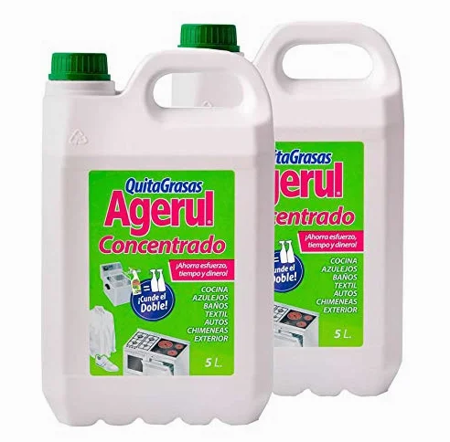 Agerul. Quitagrasas concentrado garrafa 5L. Caja 2 garrafas. Especial cocinas, azulejos, baños y textil
