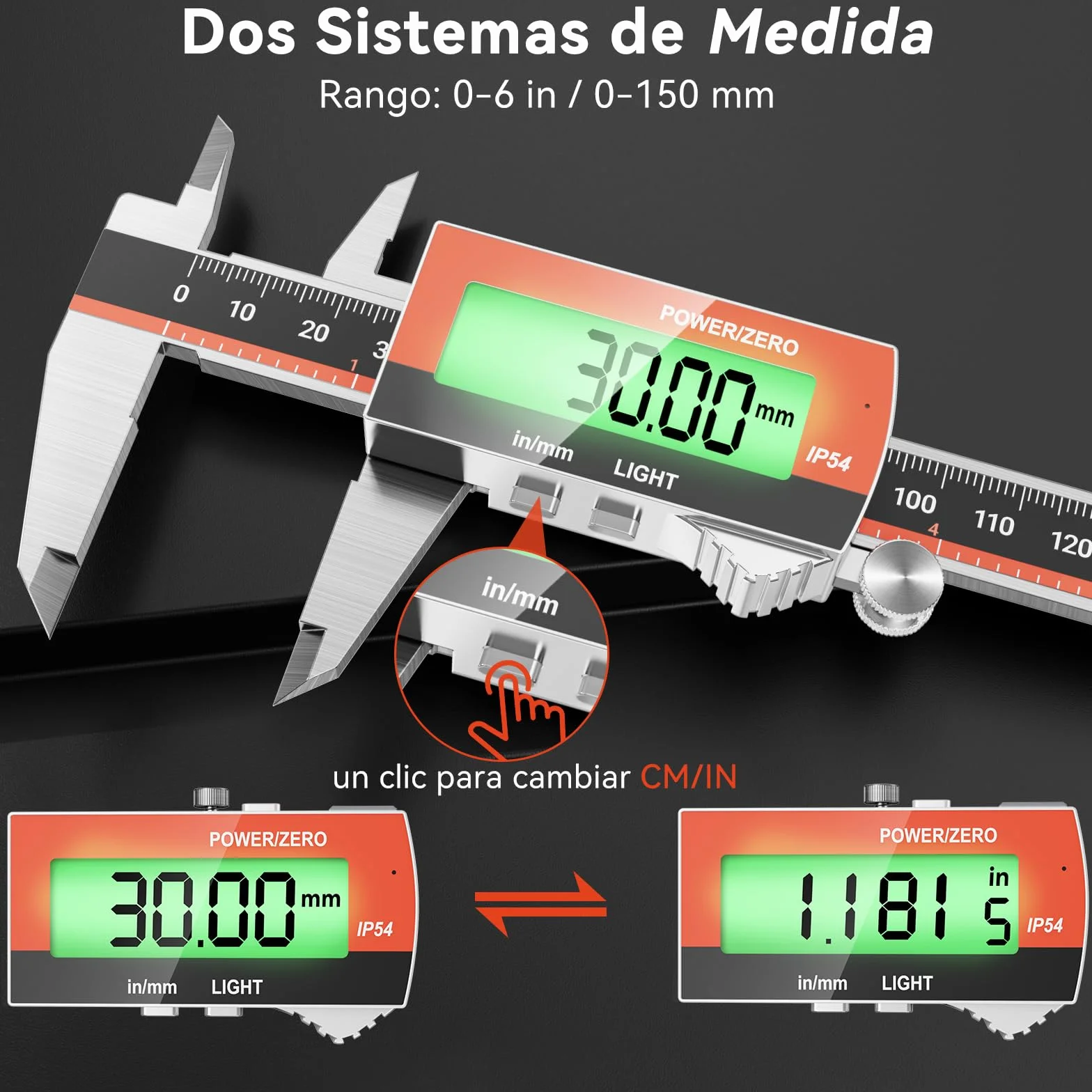 Preciva Calibre Digital Recargable Pie de Rey Electrónico Pantalla LCD Retroiluminada Acero Inoxidable Micrómetro Preciso USB