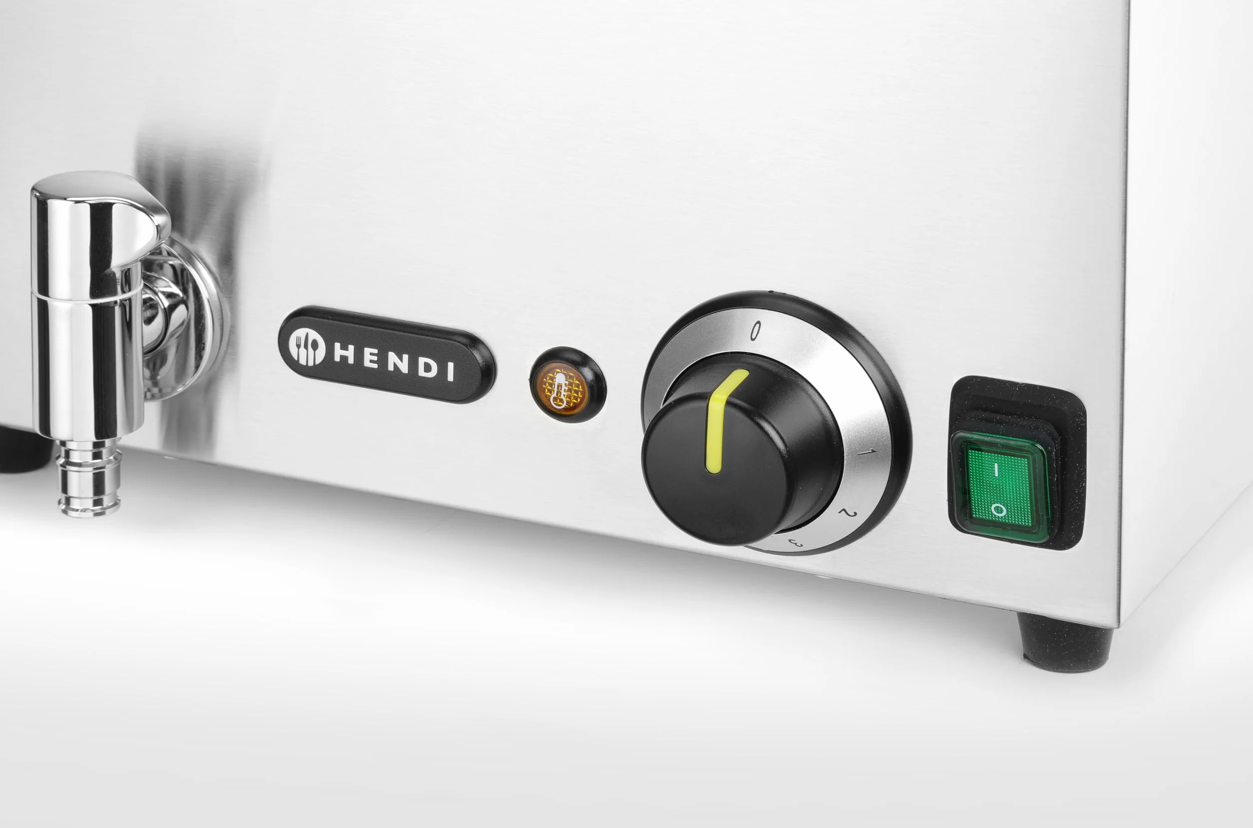 HENDI Baño María eléctrico, con grifo, sistema de calentamiento al baño María, temperatura regulable 30 °C a 85 °C, incluye 3 x GN1/3 con tapa, 19L, 230V, 1000W, 605x332x(H)242mm, acero inoxidable