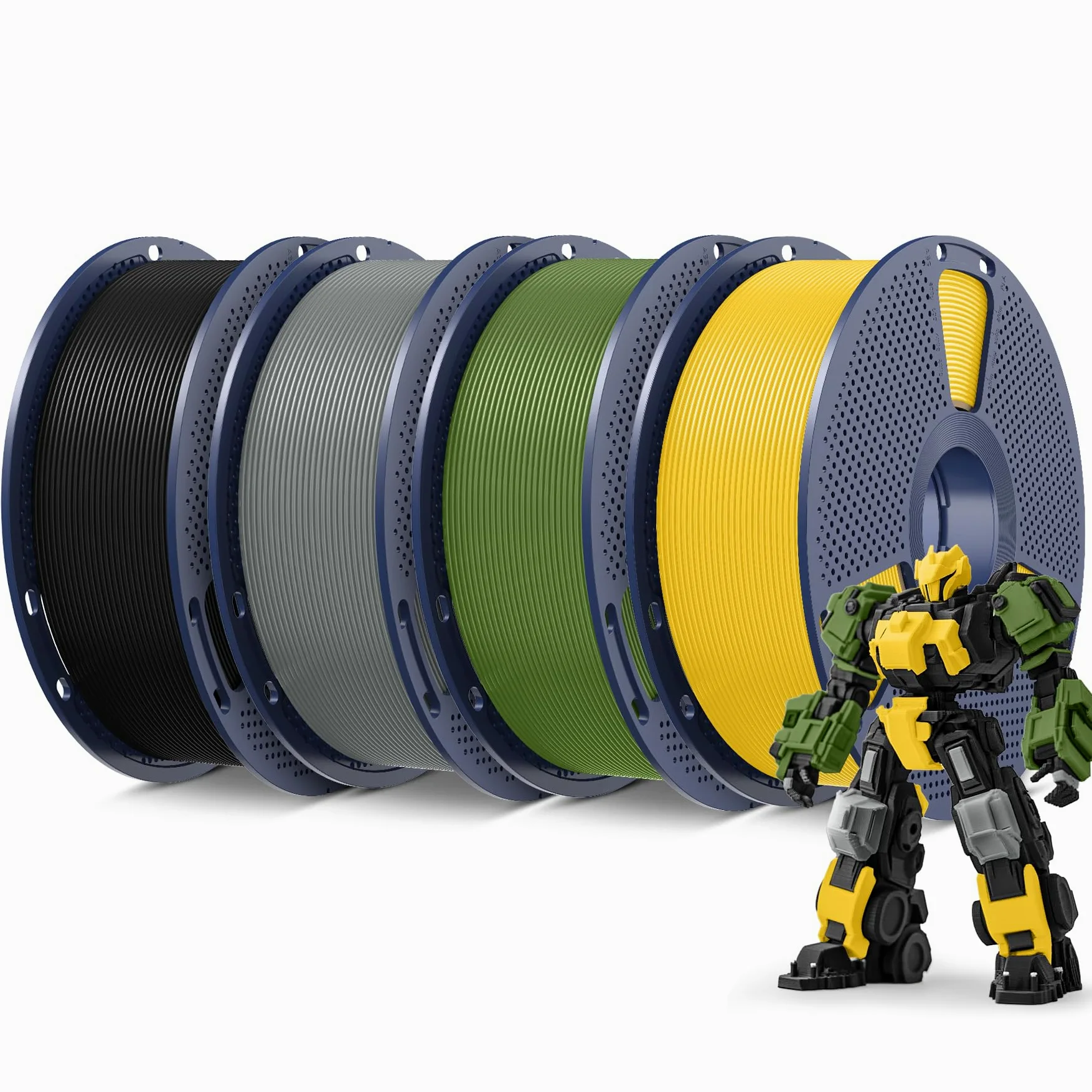 SUNLU SUNLU - Filamento PLA para impresora 3D, 4 kg, 1.75 mm, filamento PLA de 1.75 mm PRO, PLA+ para la mayoría de impresoras 3D FDM, carrete de 2.2 libras, 4 paquetes, negro, gris, verde oliva y