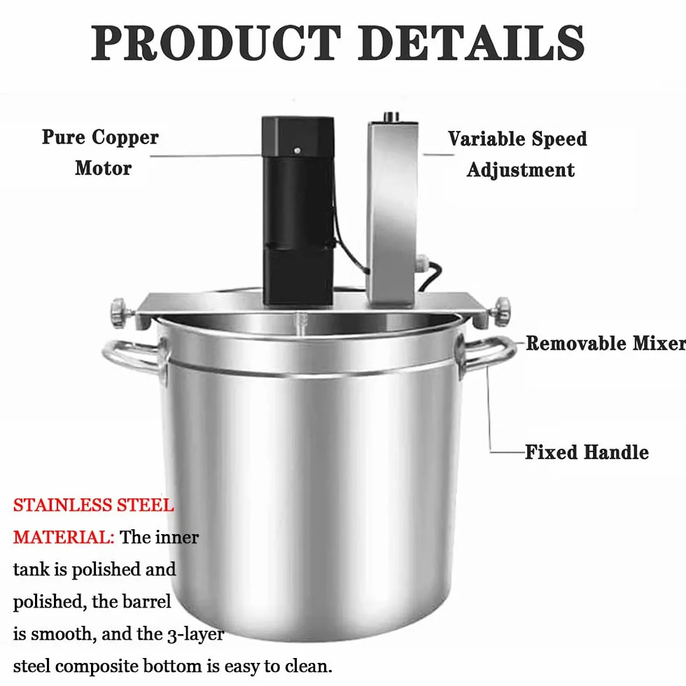 Olla Caliente Mezcladora Automática, Acero Inoxidable, Raspador de 4 Cuchillas, Velocidad Regulable, Máquina para Freír Salsas y Condimentos para Restaurantes, Hoteles y Fábricas 60L