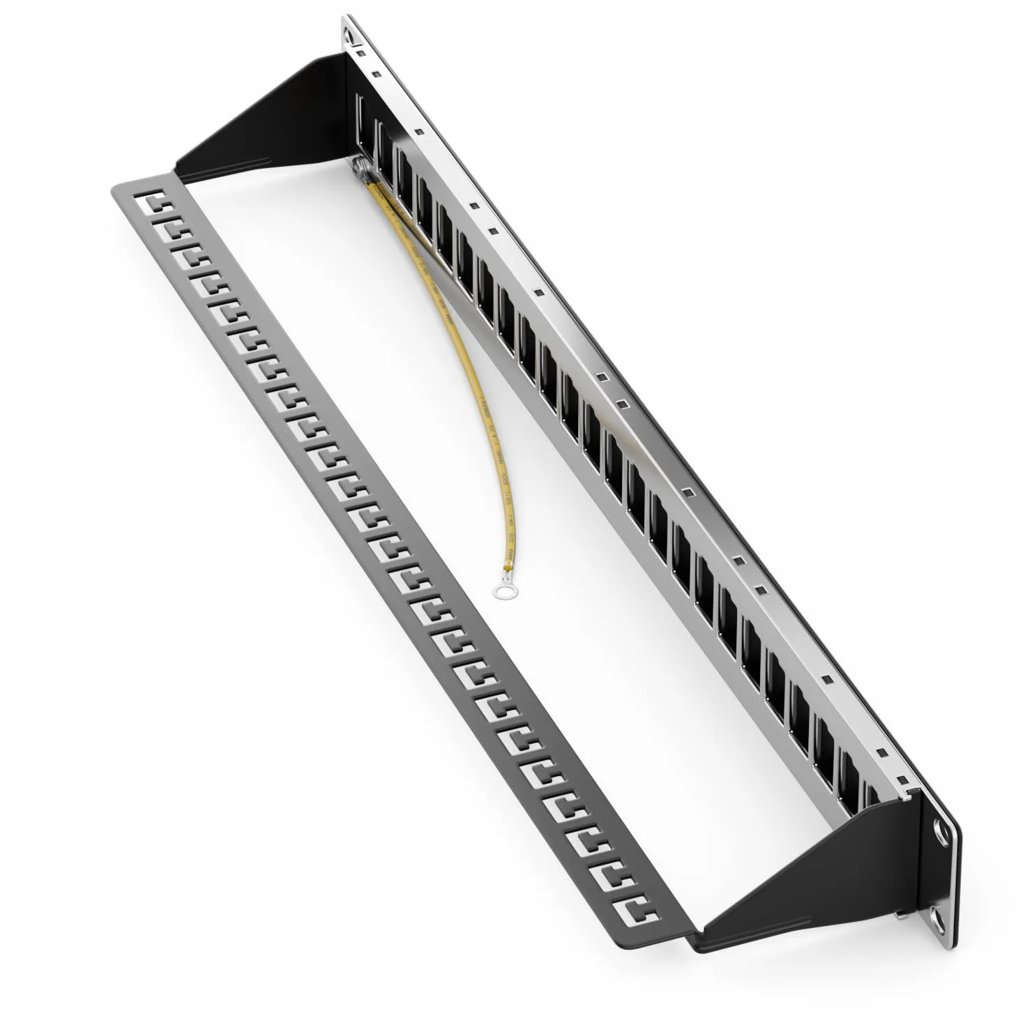 deleyCON 24 Puerto CAT7 Patchpanel SET Campo de Distribución Modular 1 HE 19" Pulgadas Instalación en Rack + 24 Módulos Keystone CAT 7 RJ45 LAN Red 10 Gbit/s 600 MHz Cables de Descarga Negro