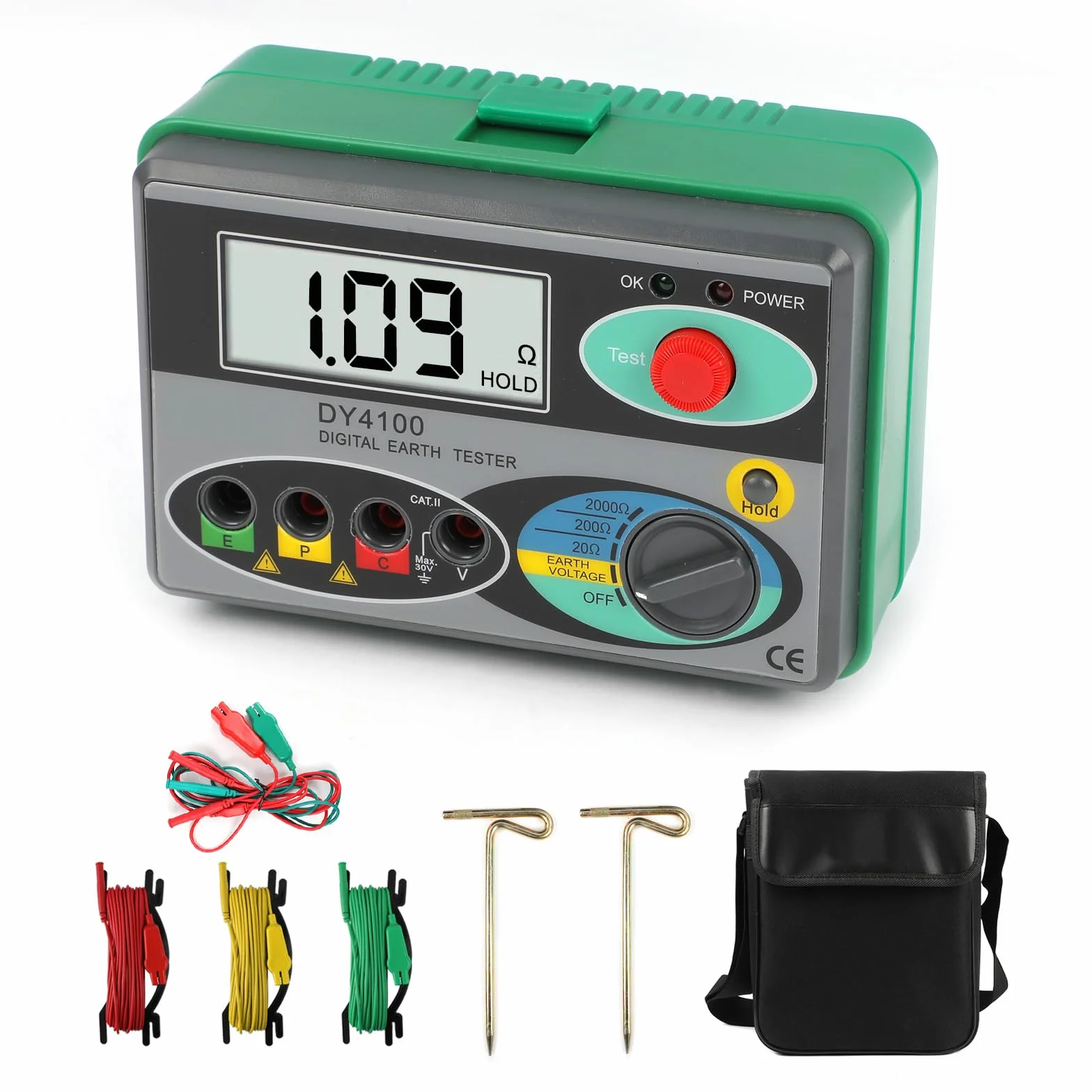 KAISAL Probador de Resistencia de Tierra Eléctrica 0~2000Ω Medidor de Resistencia a la Tierra Digital LCD Máquinas de Medición de la Resistencia del Suelo Megohómetro