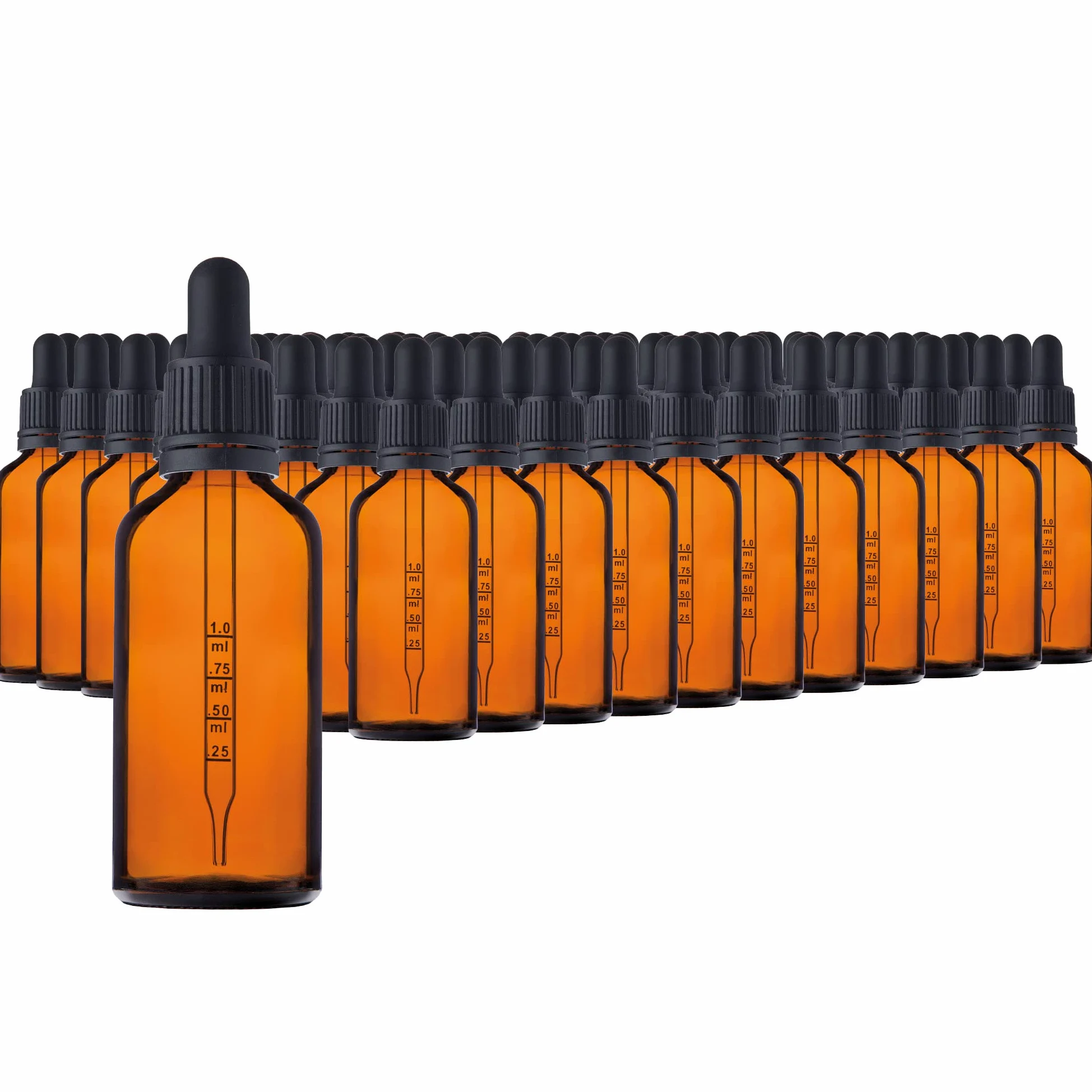 Botella de pipeta 50ml-88pcs Botella de vidrio pequeña - frasco de cristal ámbar con tapa de pipeta negra incluyendo 5pcs Accesorios de ayuda Botellas de vidrio marrón