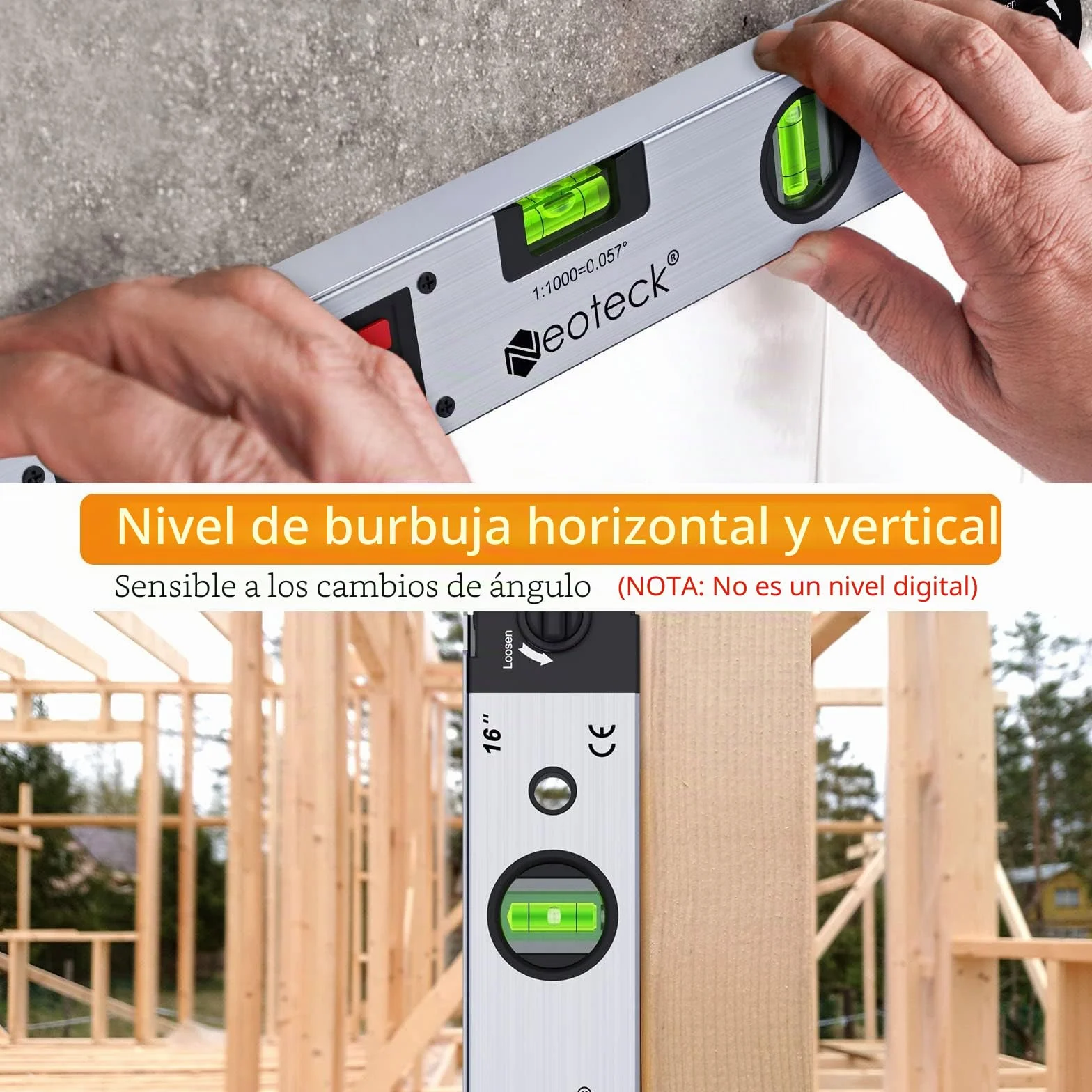 Neoteck Buscador de Ángulo Digital 400mm 0~225° Transportador de Ángulo con Bolsa Portátil Nivel LCD Retroiluminada