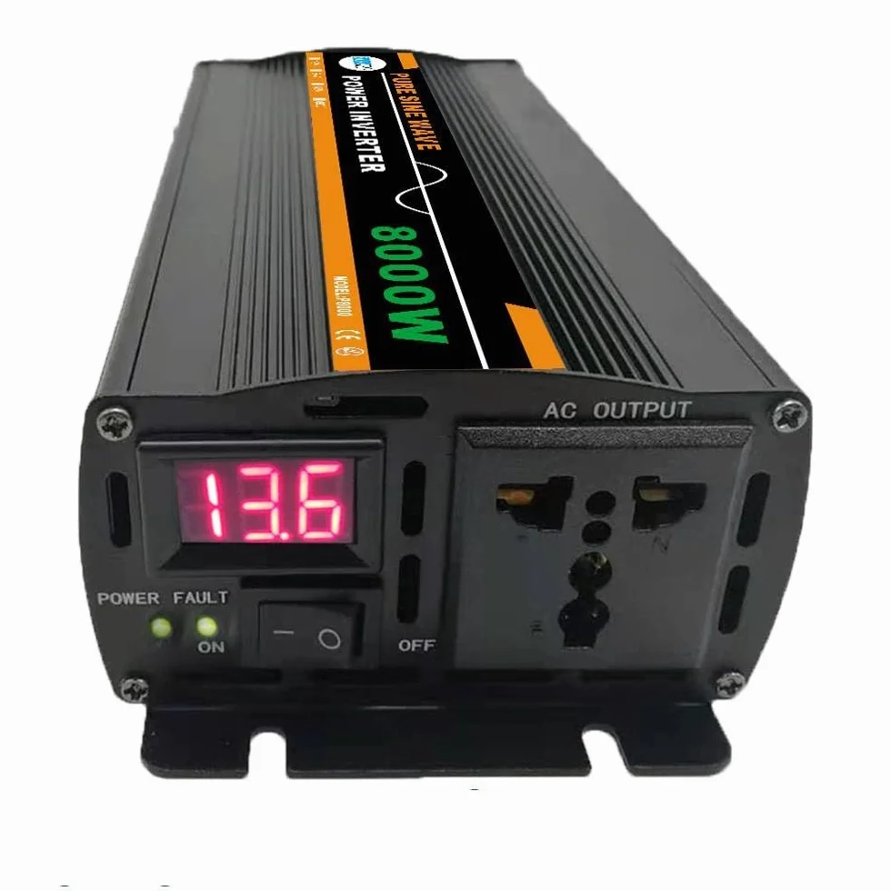 Inversor de corriente de onda sinusoidal pura de 8000 W CC 12 V o 24 V a CA 220 V para panel solar, para el hogar, actividades al aire libre, caravanas o camping (24 V y 220 V)