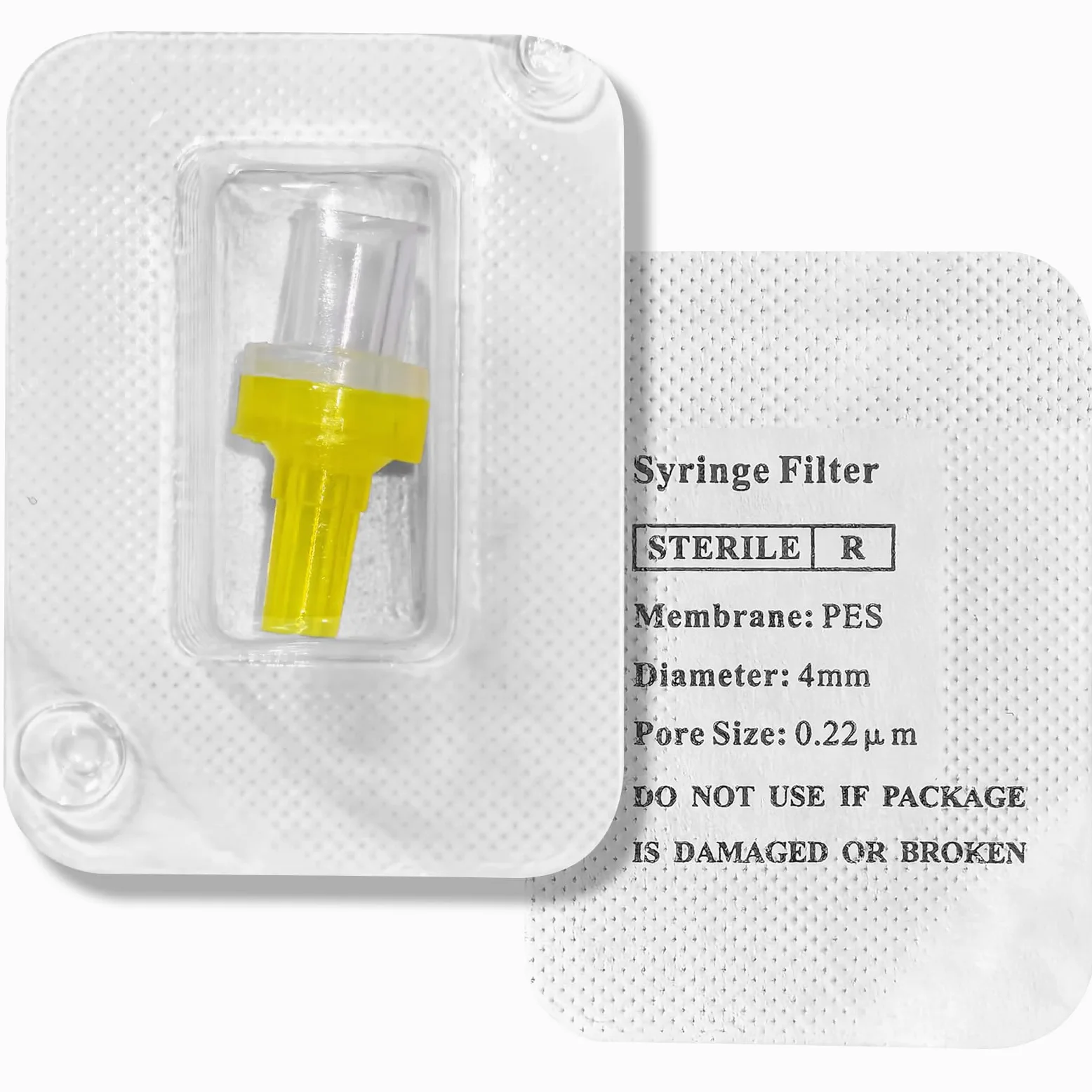 Filtro de jeringa estéril, membrana PES hidrofílica de 0.22 um, tamaño de poro de 4 mm de diámetro, filtración PES para laboratorio, envasado estéril, 100 unidades