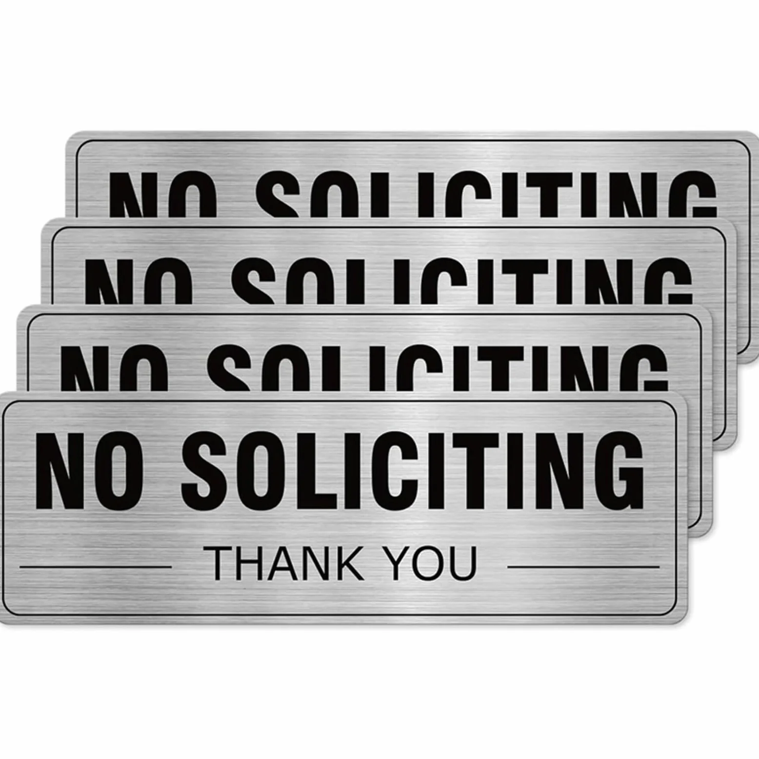 Letrero de mensaje de puerta con texto en inglés «Do Not Solicit», aluminio cepillado, paquete de 2, 9 x 3 pulgadas, con texto en negro transparente para ventana y puertas de entrada, mensaje de