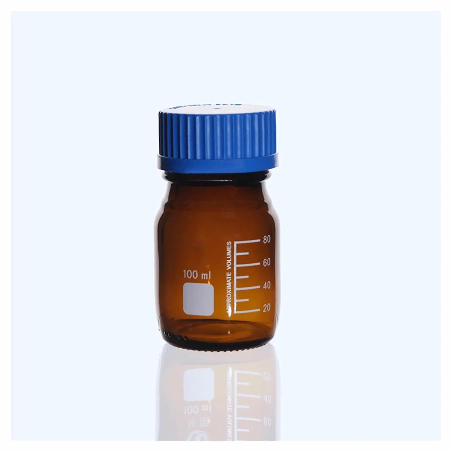 Frasco de vidrio para reactivos de laboratorio, Botella de reactivo de vidrio graduado con tapón de rosca azul, cristalería de laboratorio de 25-1000ml(1000ml Brown Glass)
