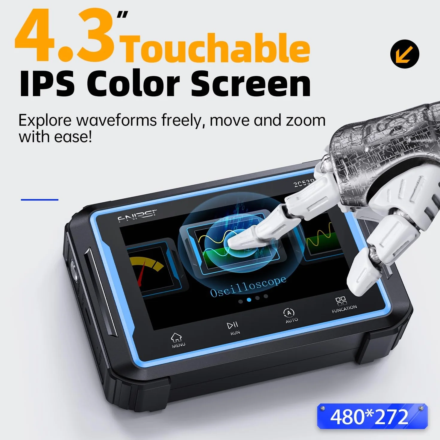 Jadeshay Osciloscopio Digital 2C53P 3 en 1 Osciloscopio Portátil de Tableta con Multímetro y Generador de Señales Doble Canal 50MHz 250MSa/s Pantalla Táctil IPS 4,3 Pulgadas
