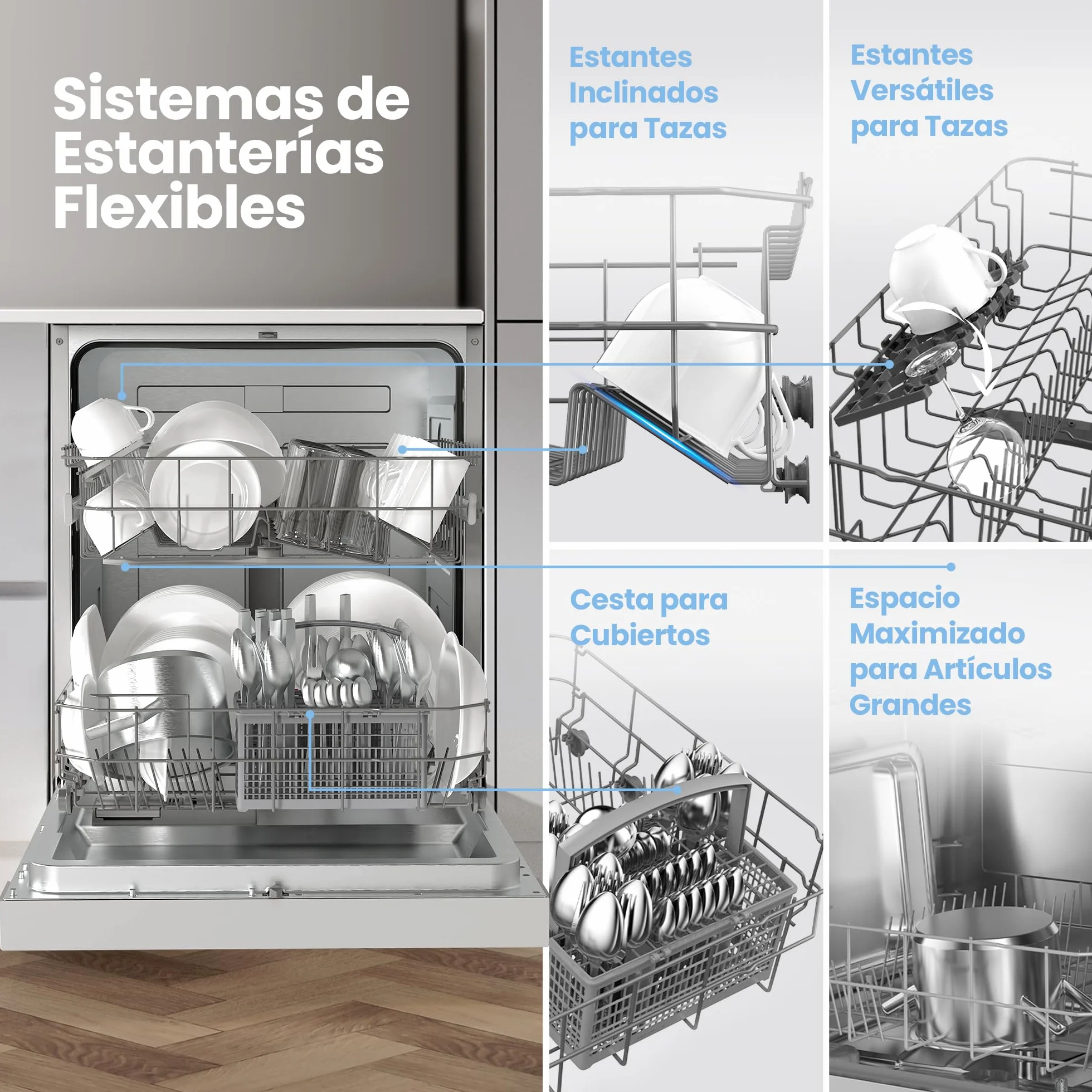 COMFEE' CDWPF1201PW-WE-EU Lavavajillas Libre Instalación 60cm 12 Cubiertos 8 Programas 70°C Lavado Higiénico WiFi IOT Cloud Wash Blanco
