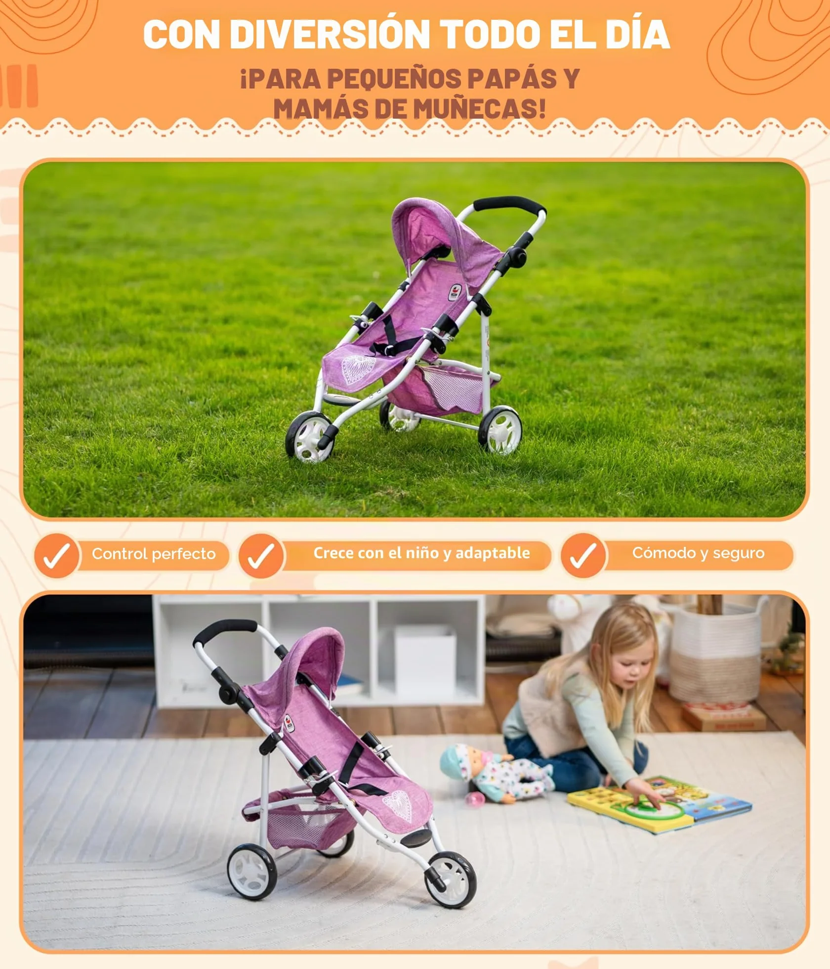 Bayer Chic 2000 Cochecito de muñecas Lola Joggy Carrito Melange Antracita Menta 70 x 33 x 62 cm