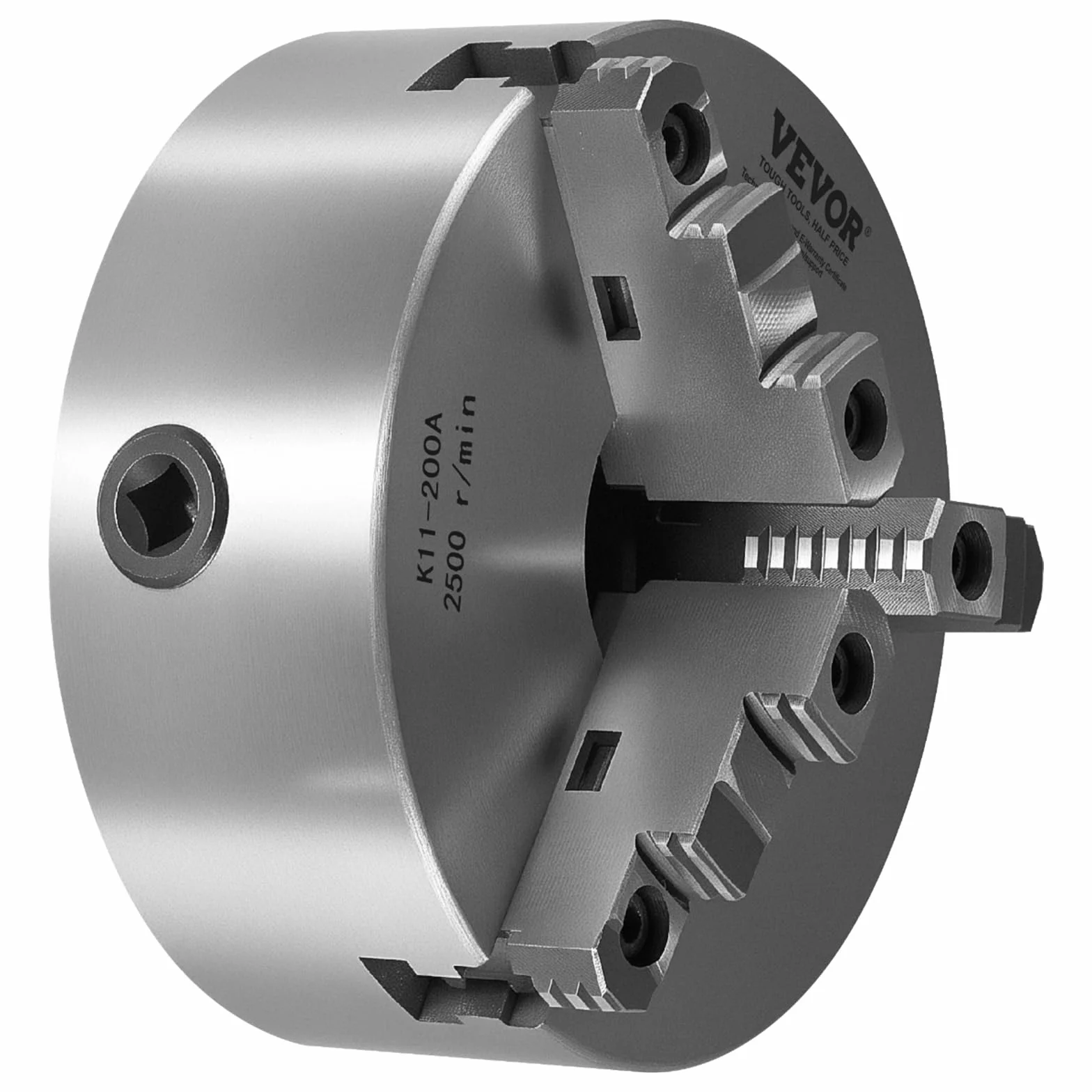 VEVOR Mandril de Torno de 3 Mordazas Diámetro Exterior de 200 mm, Autocentrante con Placa de Soporte Roscada, Rango de Sujeción de 4-200 mm con Tornillos de Llave en T para Torno de Madera y Metal