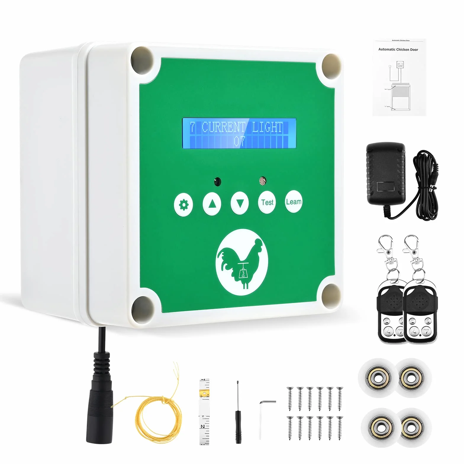 Sunowl Puerta Automática para Gallinero con Temporizador y 2 Controles Remotos, Kit Eléctrico (Verde)