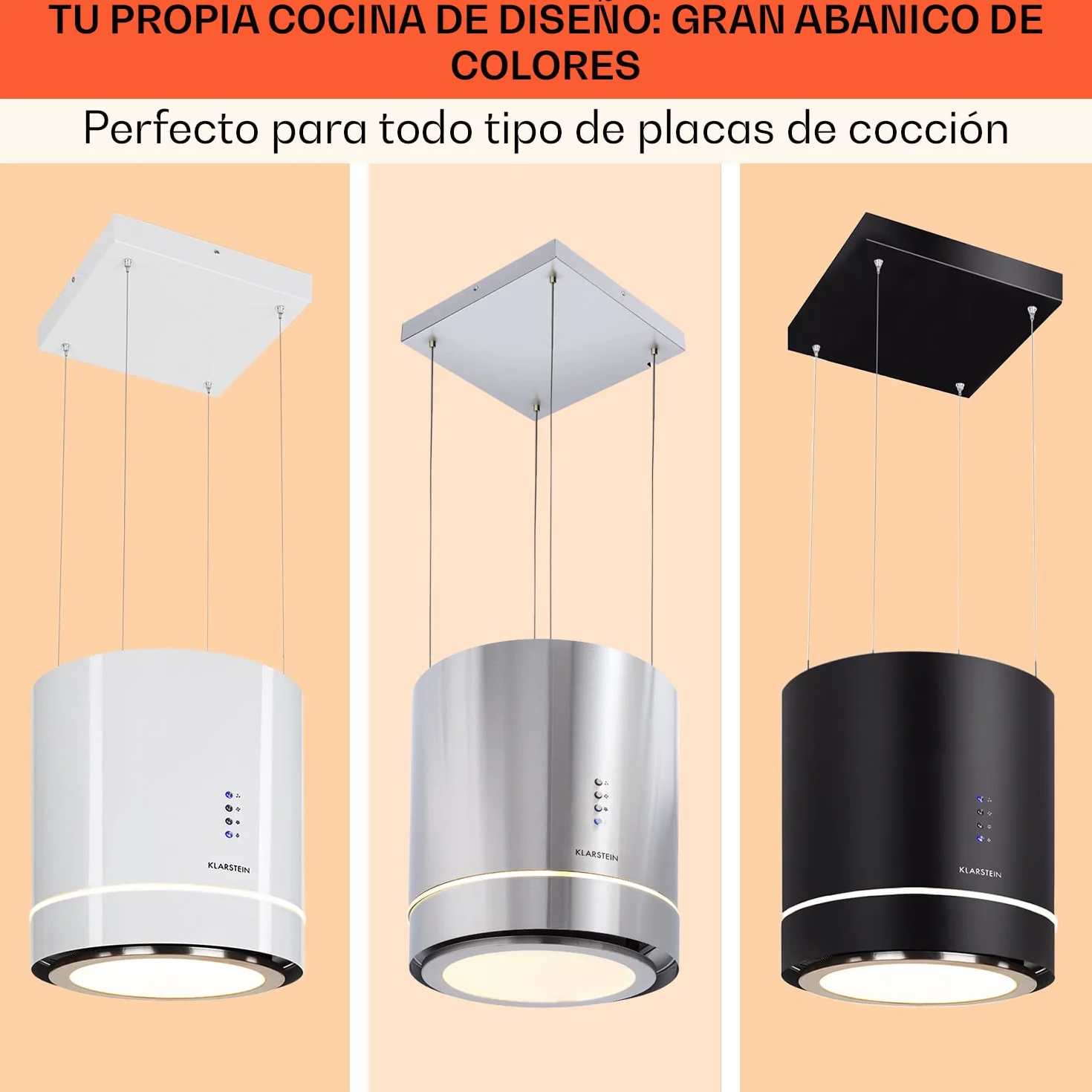 Klarstein Tron Ambience Campana extractora isla 165 W 540m³/h 38 cm 3 niveles LED Acero Grafito