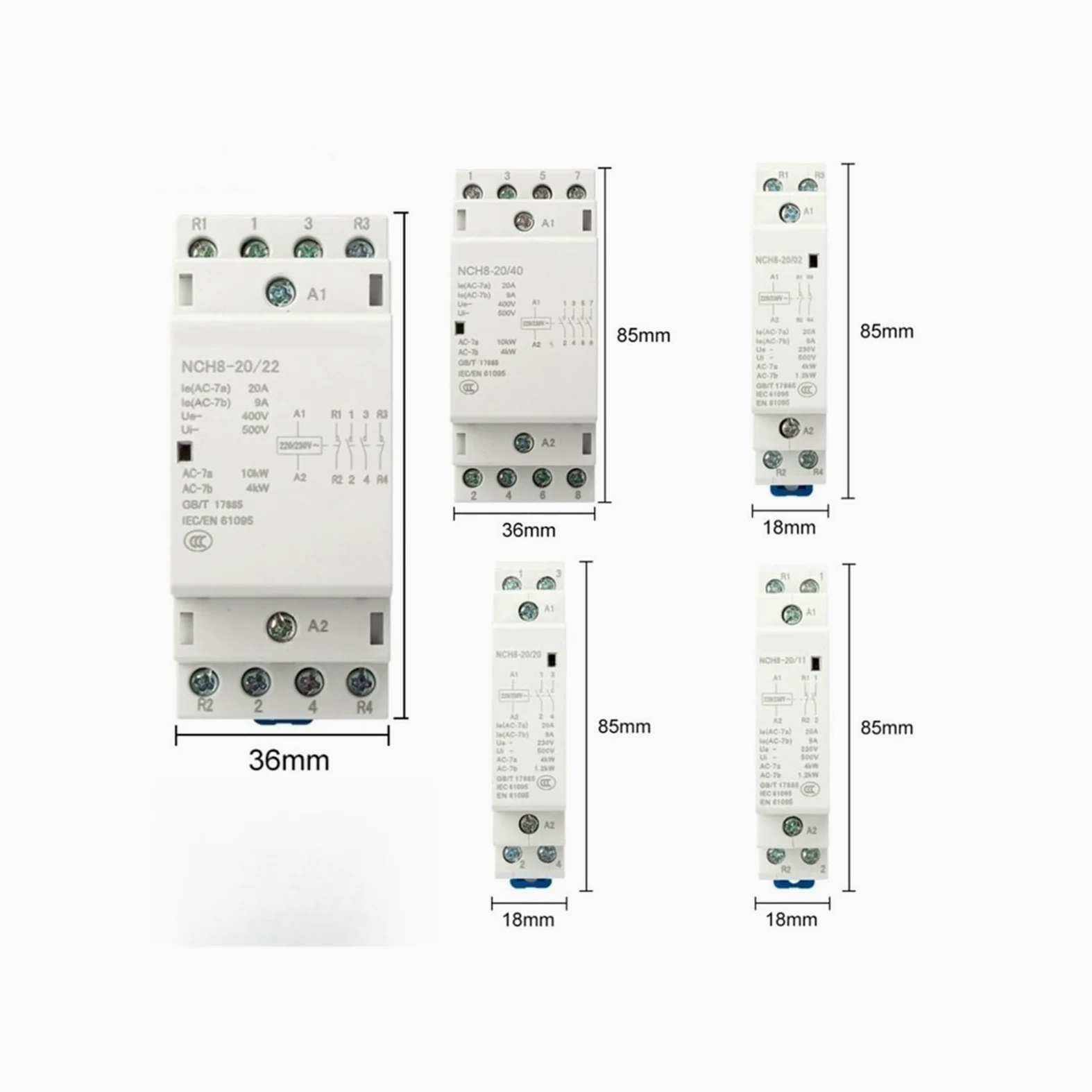 NC H8 20A 25A 40A 63A Rail hogar AC Contactor Modular | For el hogar 2NO 2NC 1NO1NC 2NO2NC 4NO 220V/230V contactor 220v(NCH8-63A,1NO1NC)