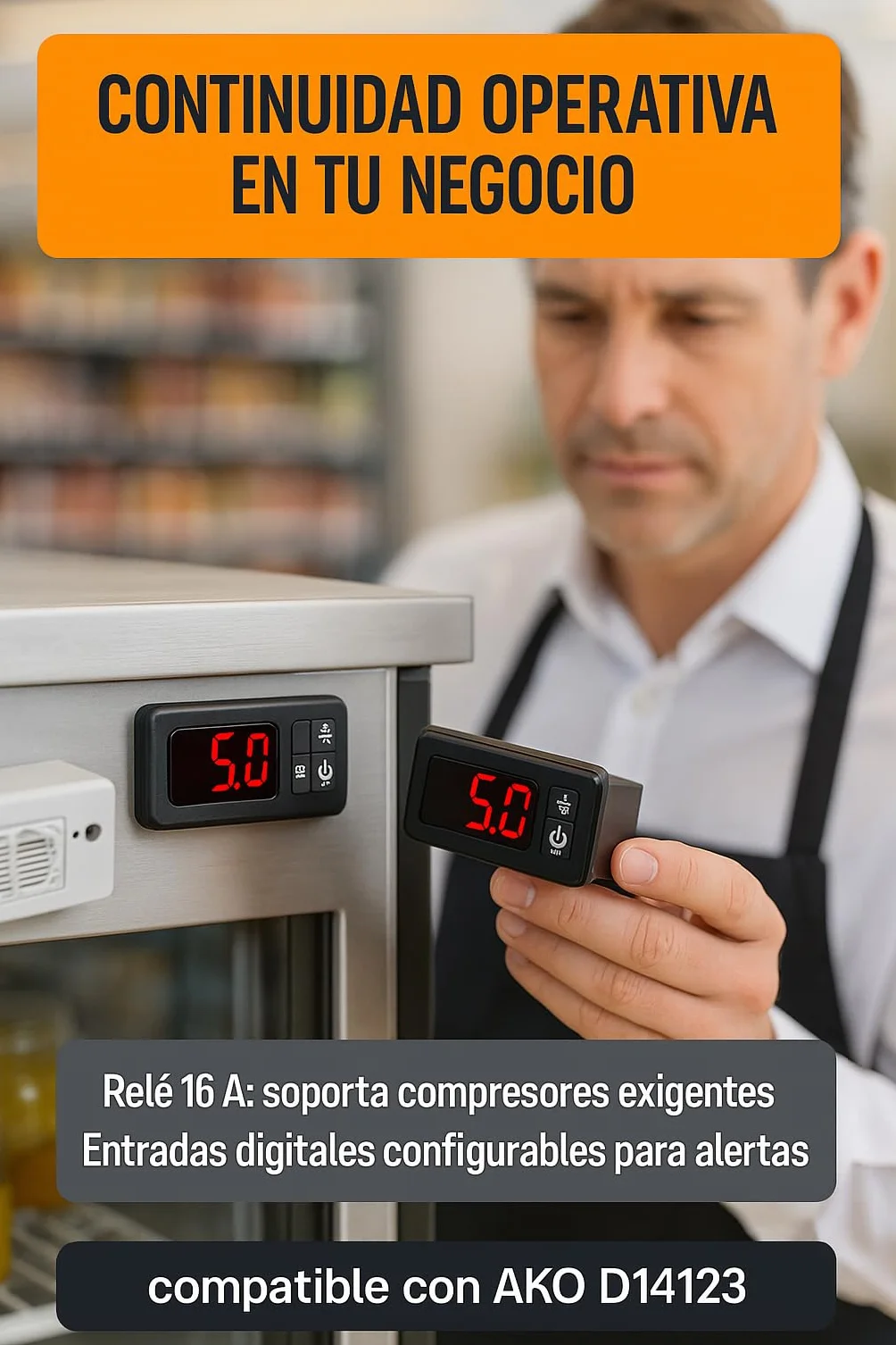 Termostato Digital Panelable RO Linea Blanca 230V 16A IP54 Compatible AKO D14123 Sonda NTC 1.5m