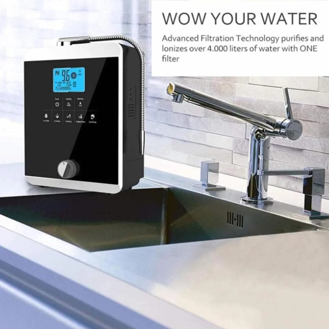 Máquina purificadora de agua Ionizador de agua | Ionizador de agua | Filtración de agua alcalina para el hogar | Produce agua alcalina con un pH de 2,8 a 11 | ORP de hasta -800 mV
