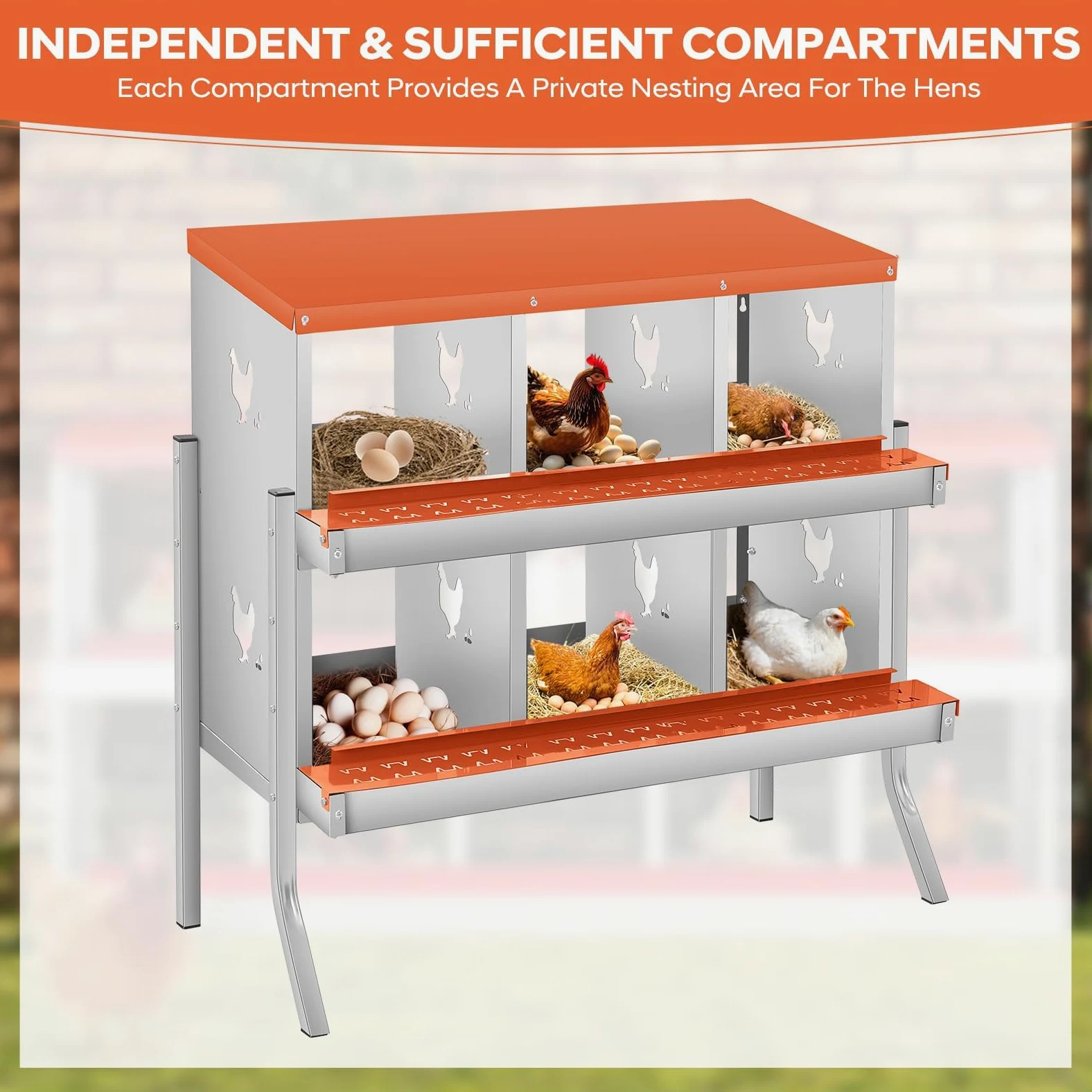 Garvee Caja de anidación de Pollos, Nido de 6 cámaras para Pollos, Soportes de plástico, Nido para gallinas, instalación montada en la Pared, fácil de Limpiar, ventilado, Duradero,Rojo