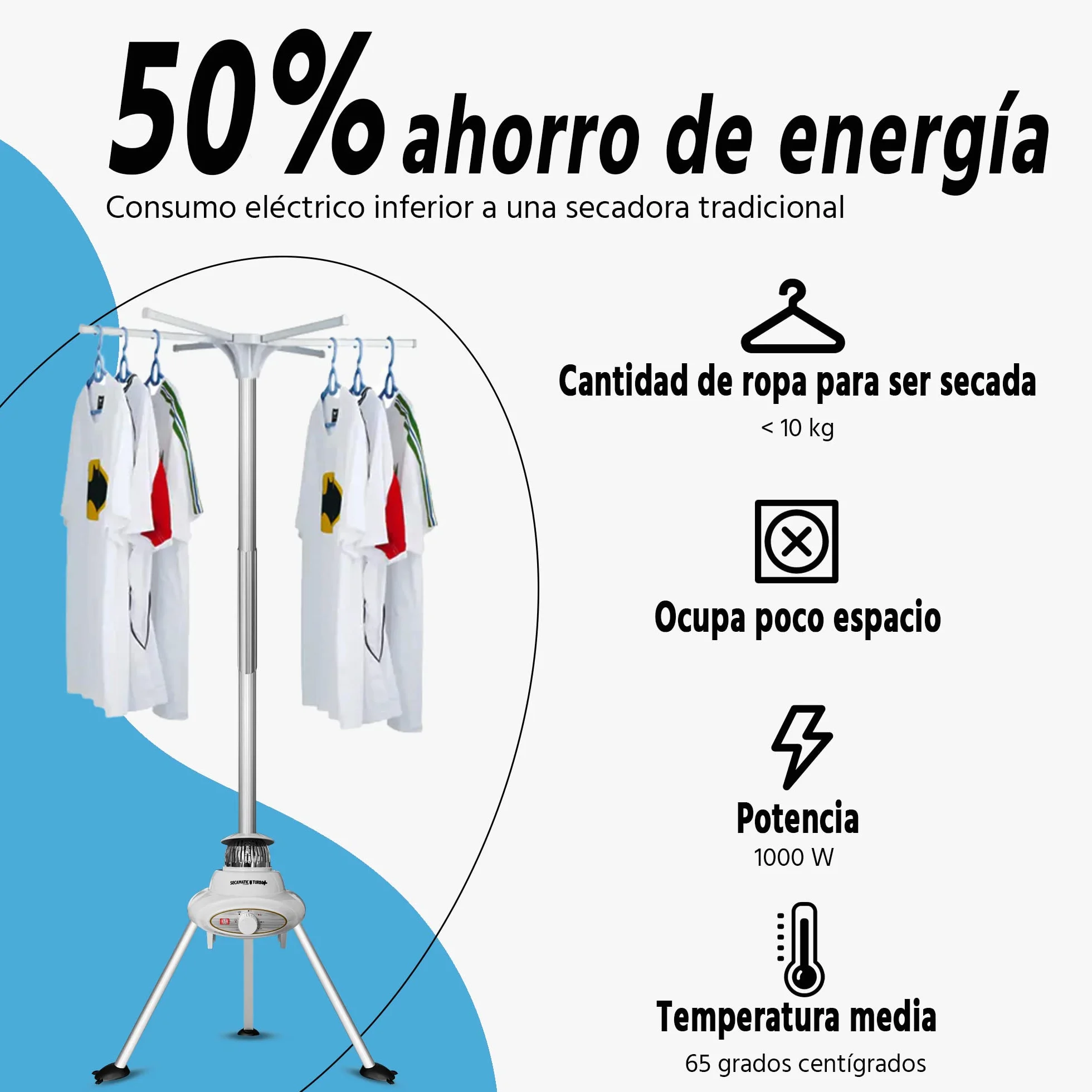 Secamatic Turbo Plus Secadora de ropa portátil 1000W 10 kg aire caliente