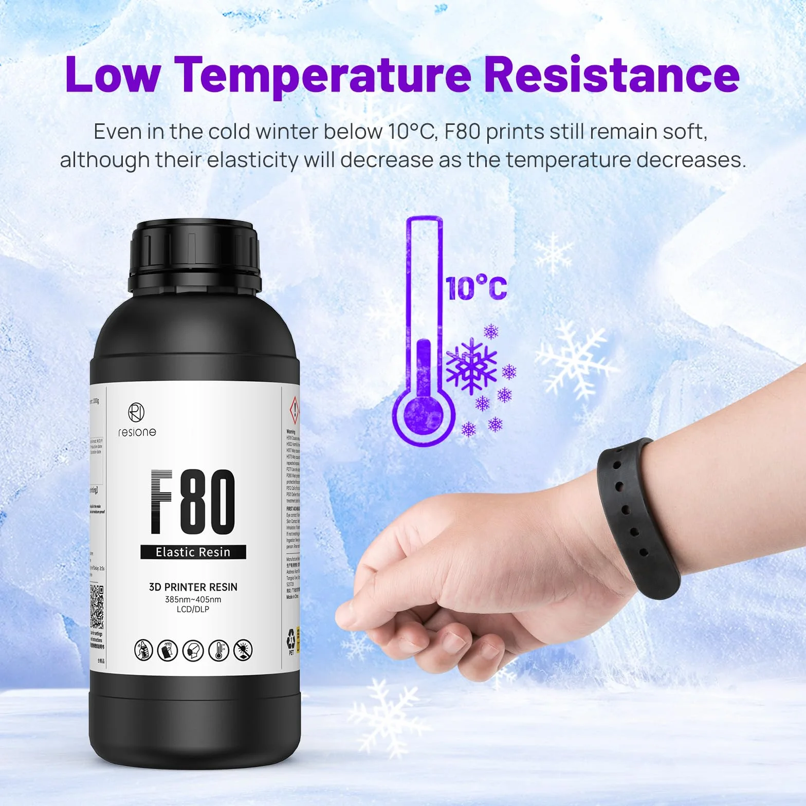 RESIONE Impresora 3D Resina F80, Resina Elástica UV 405nm con Alto Alargamiento en la Rotura, Alta Resiliencia, Resina de Fotopolímero para Impresión 3D LCD DLP MSLA, Negro, 1000g