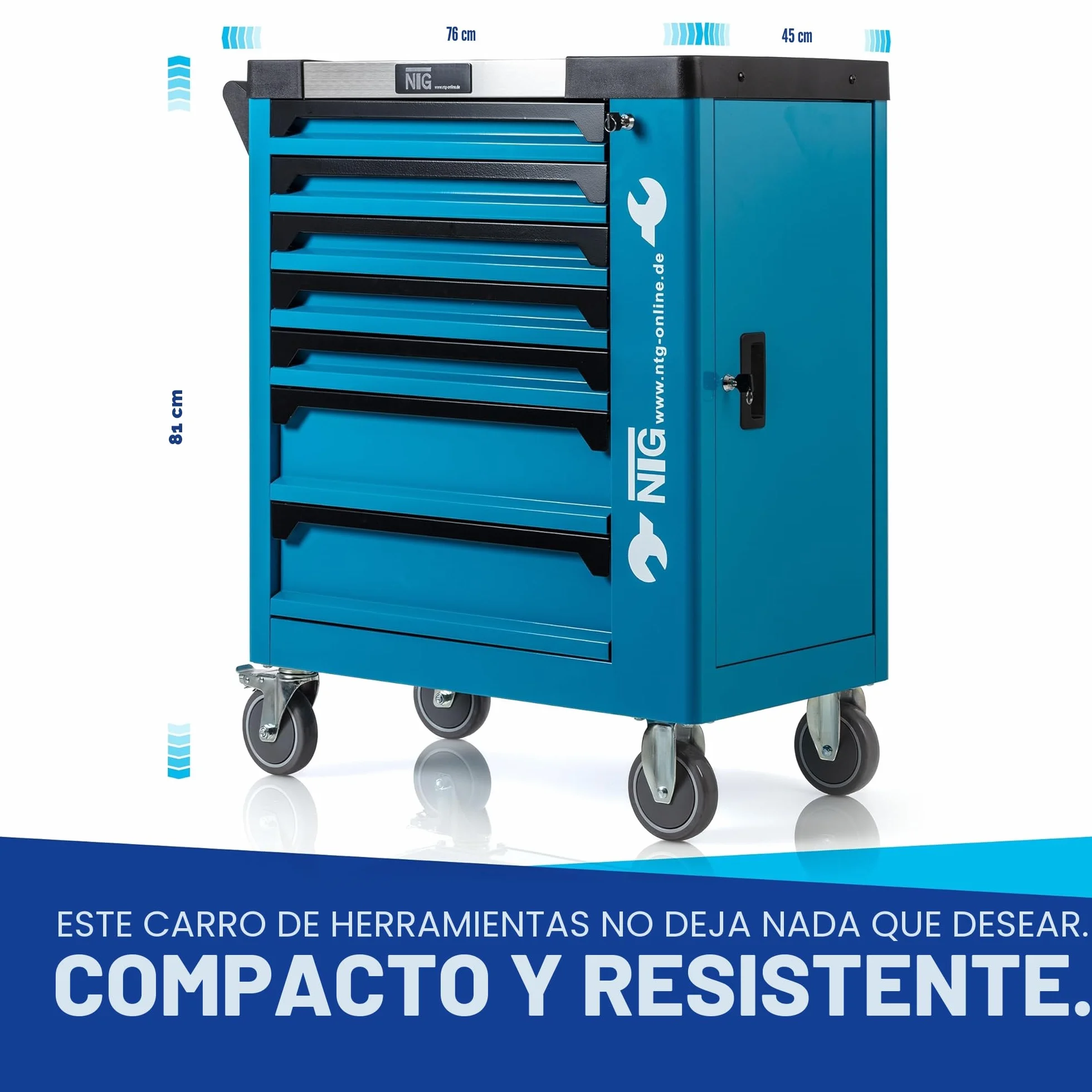 NTG Carro de Taller con 252 Herramientas, 7 cajones, cajón Cargo, Placa de Acero Inoxidable, con Cerradura