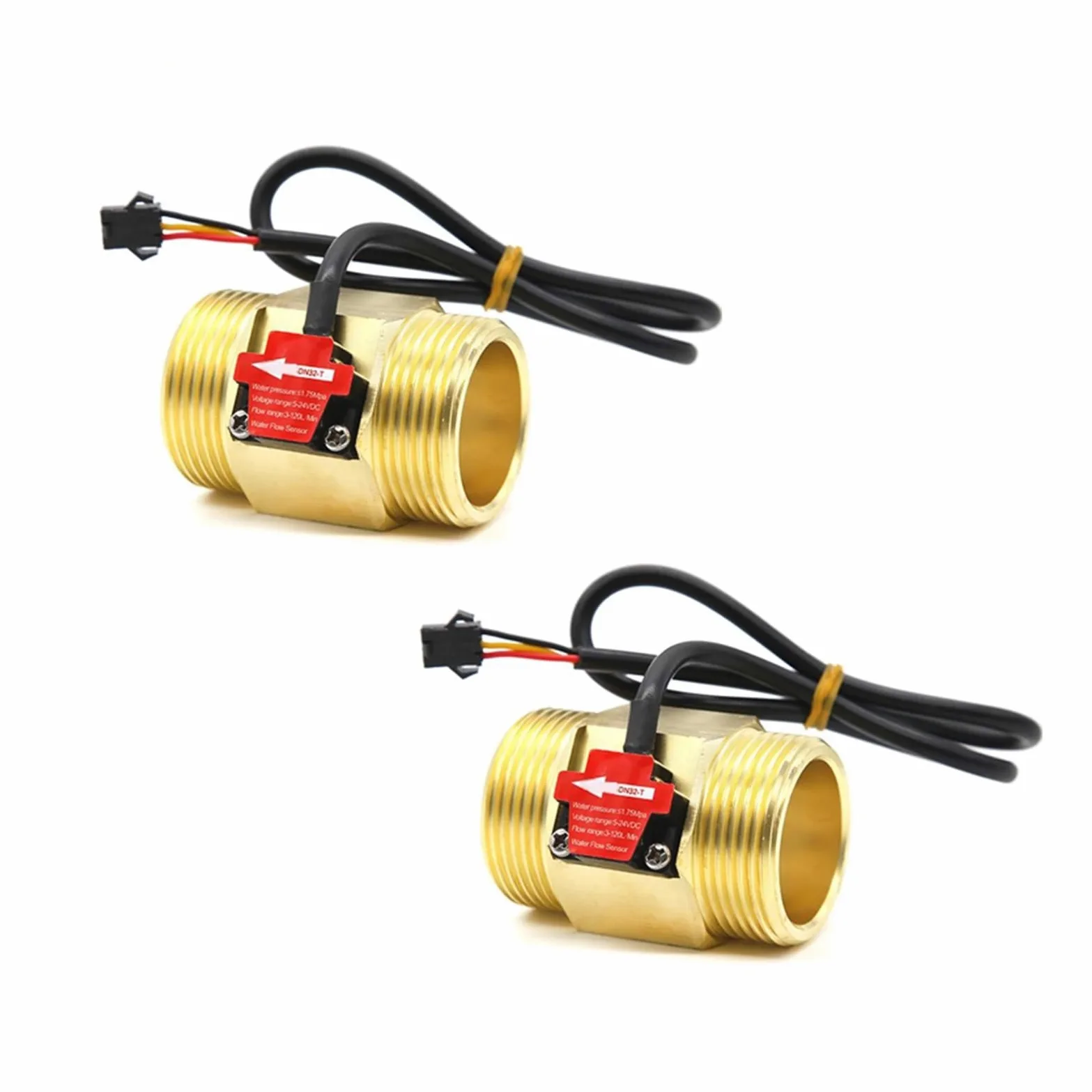 DN32-T 3-120L/min Sensor de flujo efecto Hall agua BSP G1 1/4 "extremo roscado DN32 conexión 3% medidor error Easy to install and operate(2PCS)