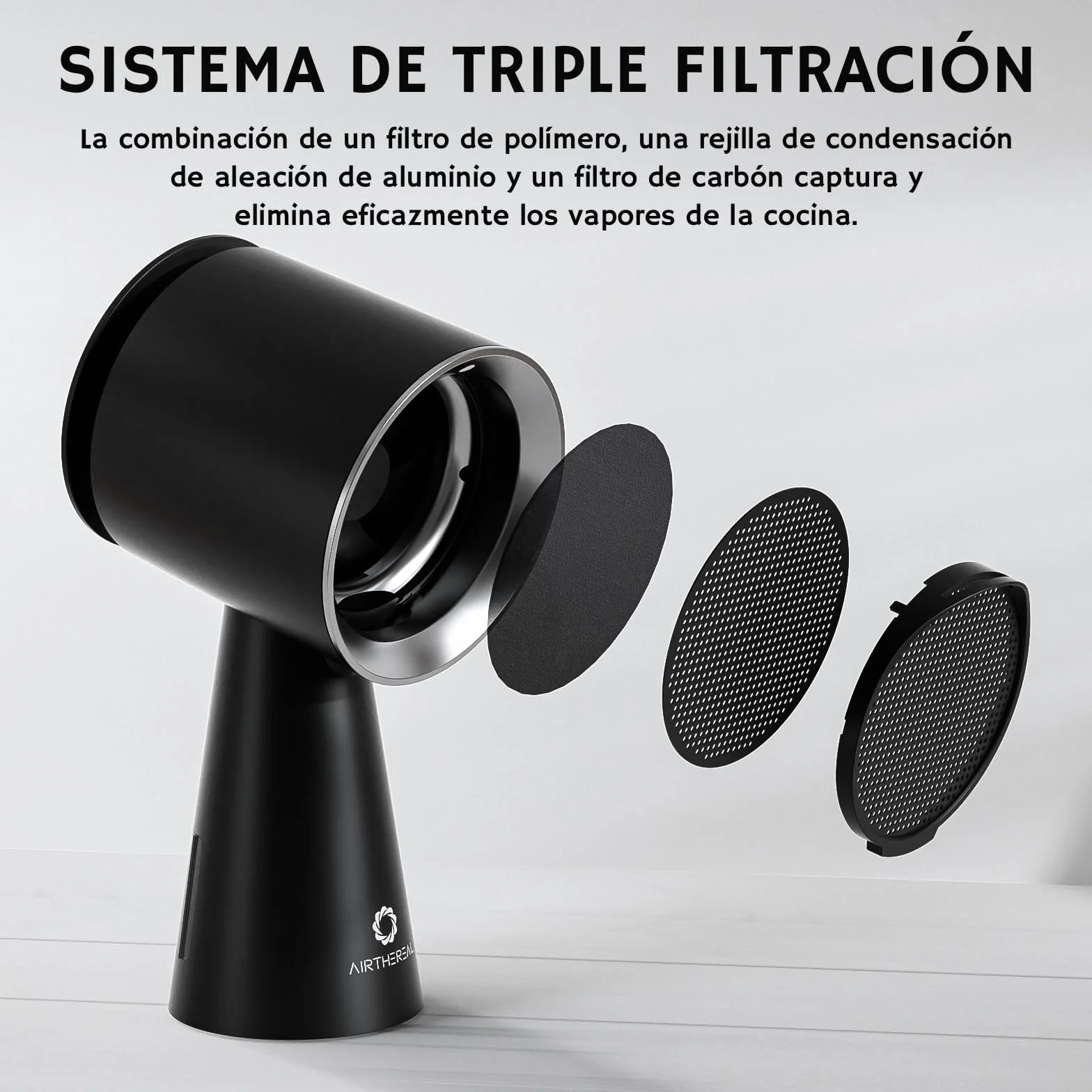Campana extractora portátil recargable Airthereal RH180B negro 3 velocidades gran depósito recogeaceite
