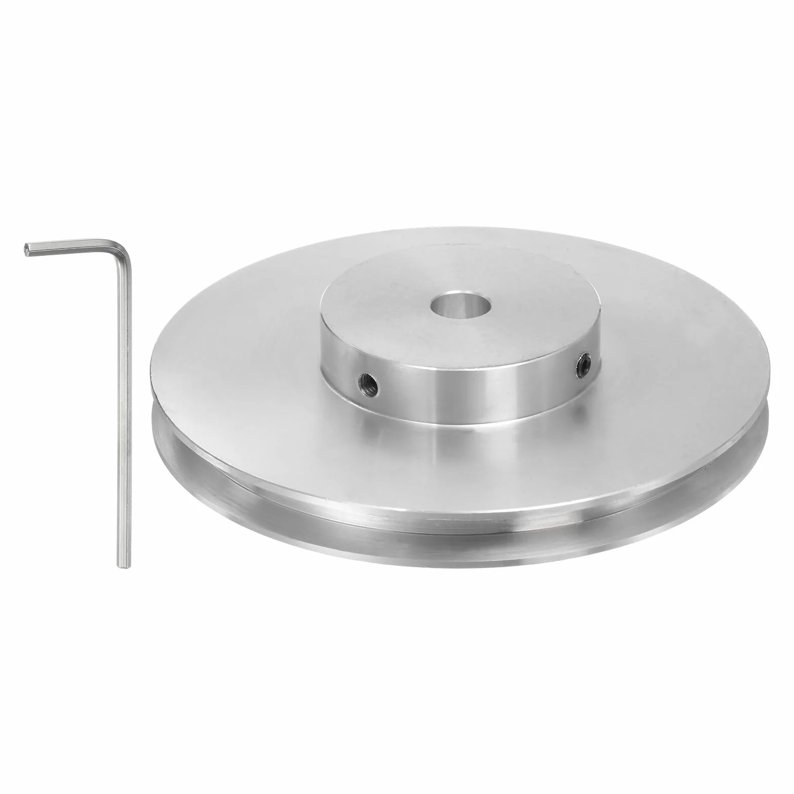 sourcing map Polea de Ranura Única 8 mm Diámetro Fijo 100 mm Diámetro Exterior Aleación de Aluminio con Llave Hexagonal para Máquina de Perforación