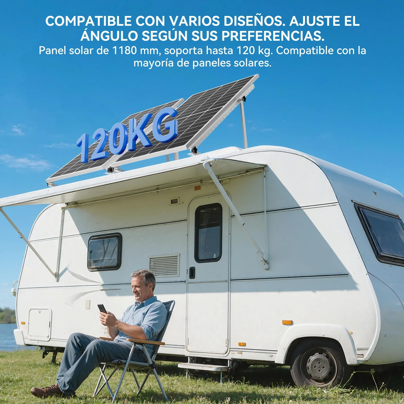 4 juegos de 47 pulgadas de anodización de 47 pulgadas, soportes de montaje ajustables para panel solar, patas inclinables plegables, soporte de paneles solares de 100, 200, 300, 400, 500 W, 4-8 (4PCS)