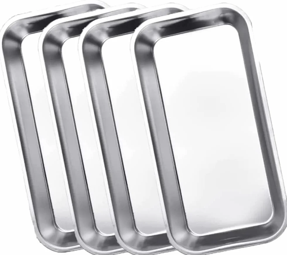 LATRAT 4 bandejas rectangulares de acero inoxidable para laboratorio