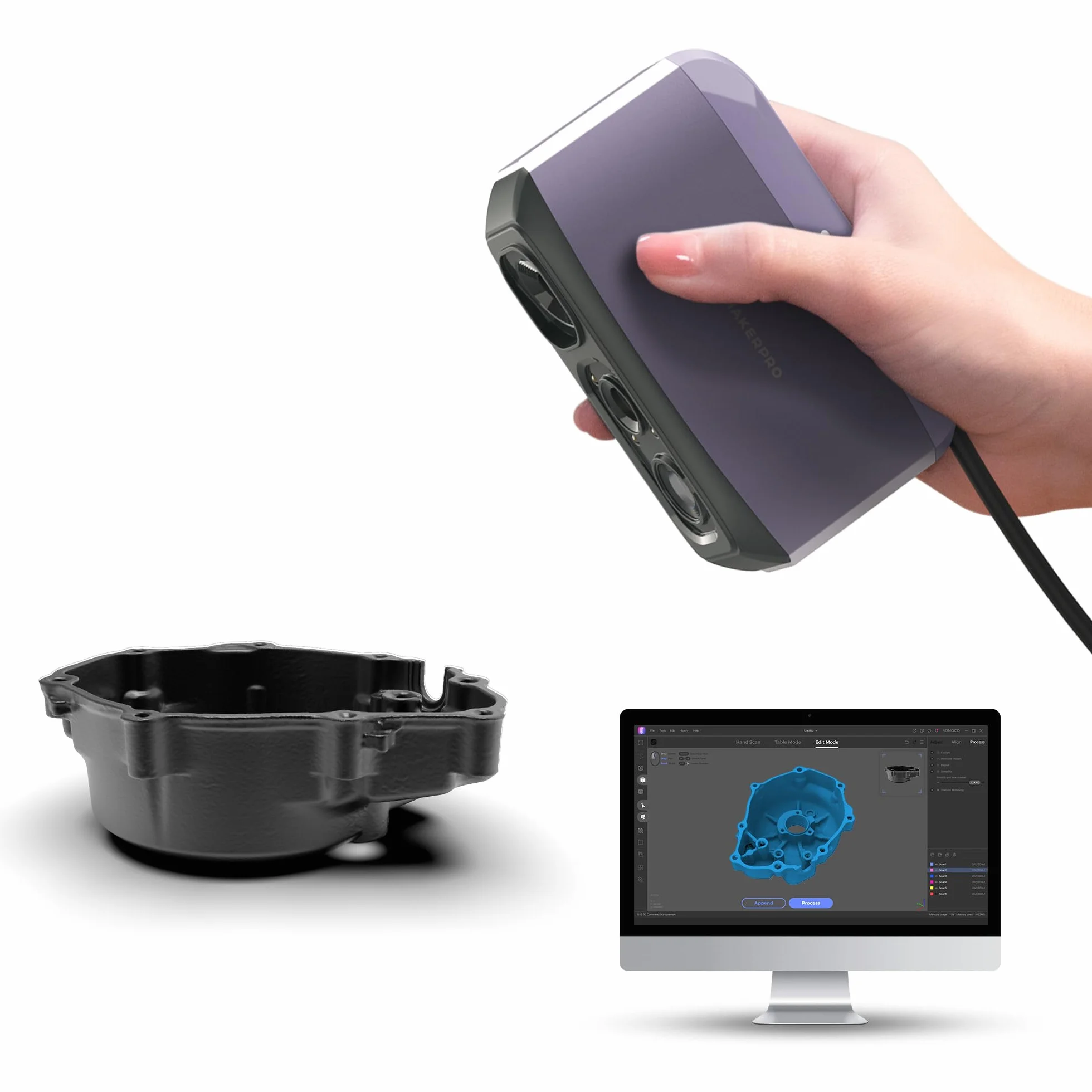 Escáner 3D para impresión 3D, escáner de modelos 3D portátil con precisión de alto detalle de 0,05 mm, velocidad de escaneo de 10 FPS, lentes antivibración, paquete estándar Moose Lite