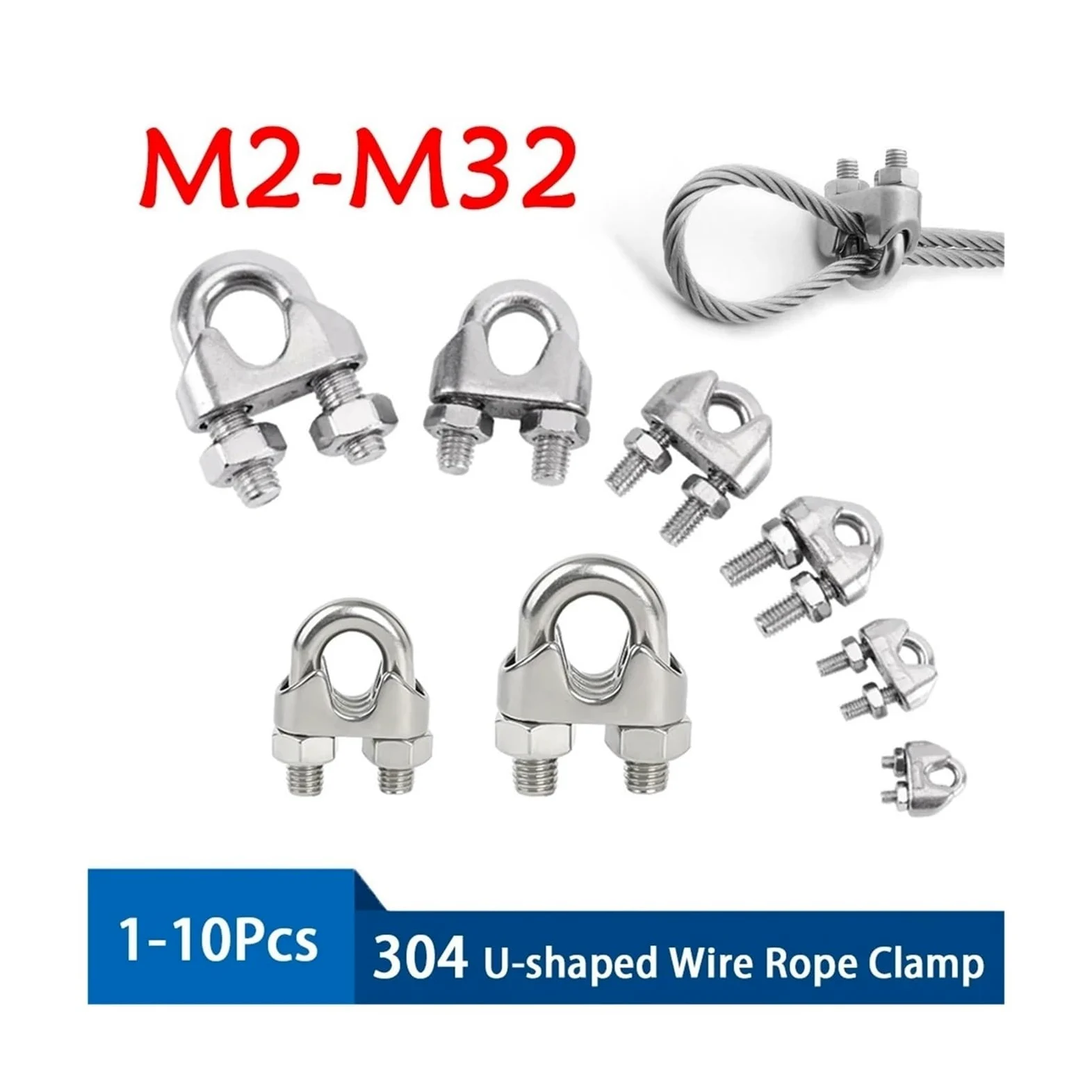 Abrazaderas para cables metálicos, Abrazaderas de cable tipo U de acero inoxidable 304 M2-M32(M16-5Pcs)