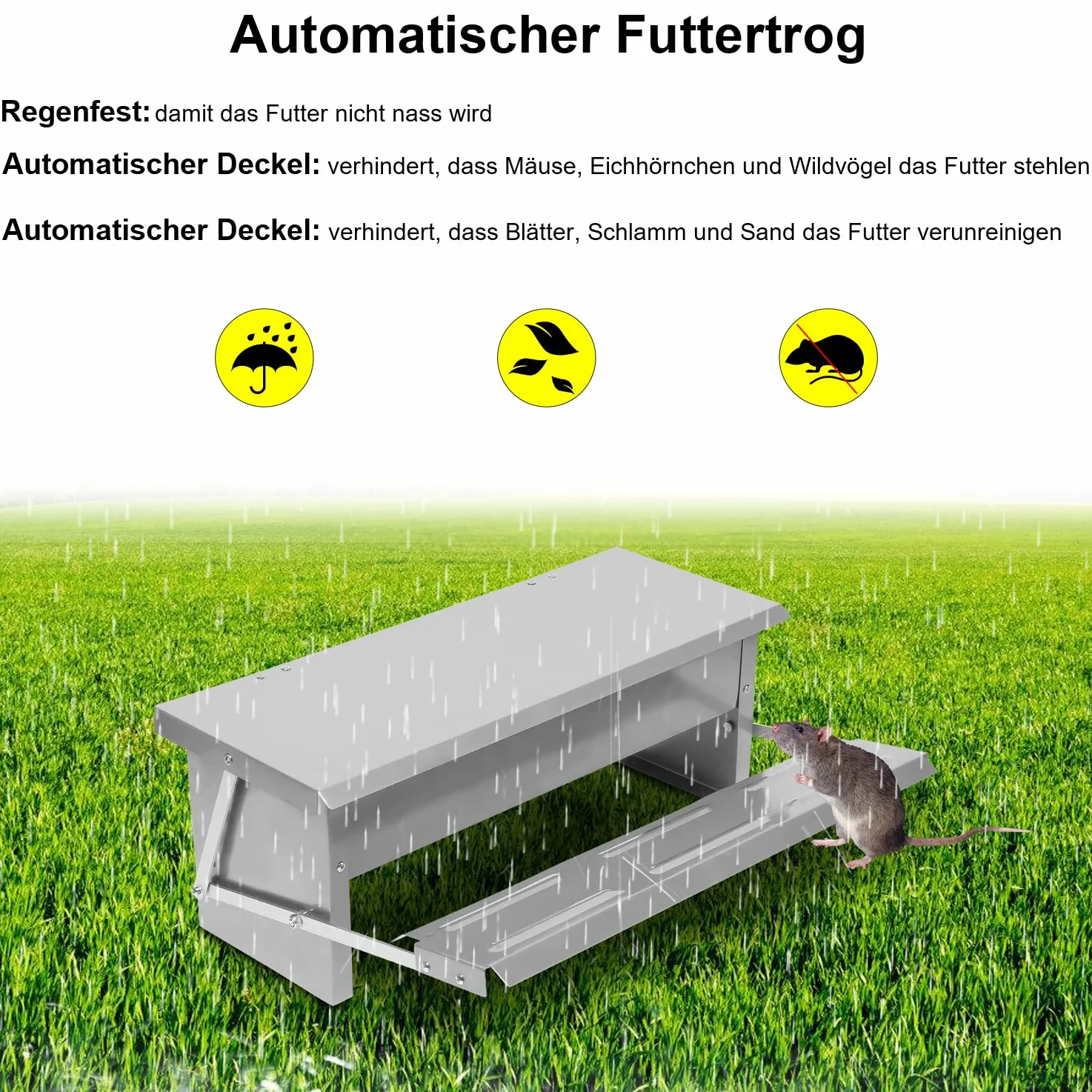 Randaco 3 comederos automáticos para pollos de acero galvanizado, 5 kg, comedero con pedal automático y manta resistente al agua