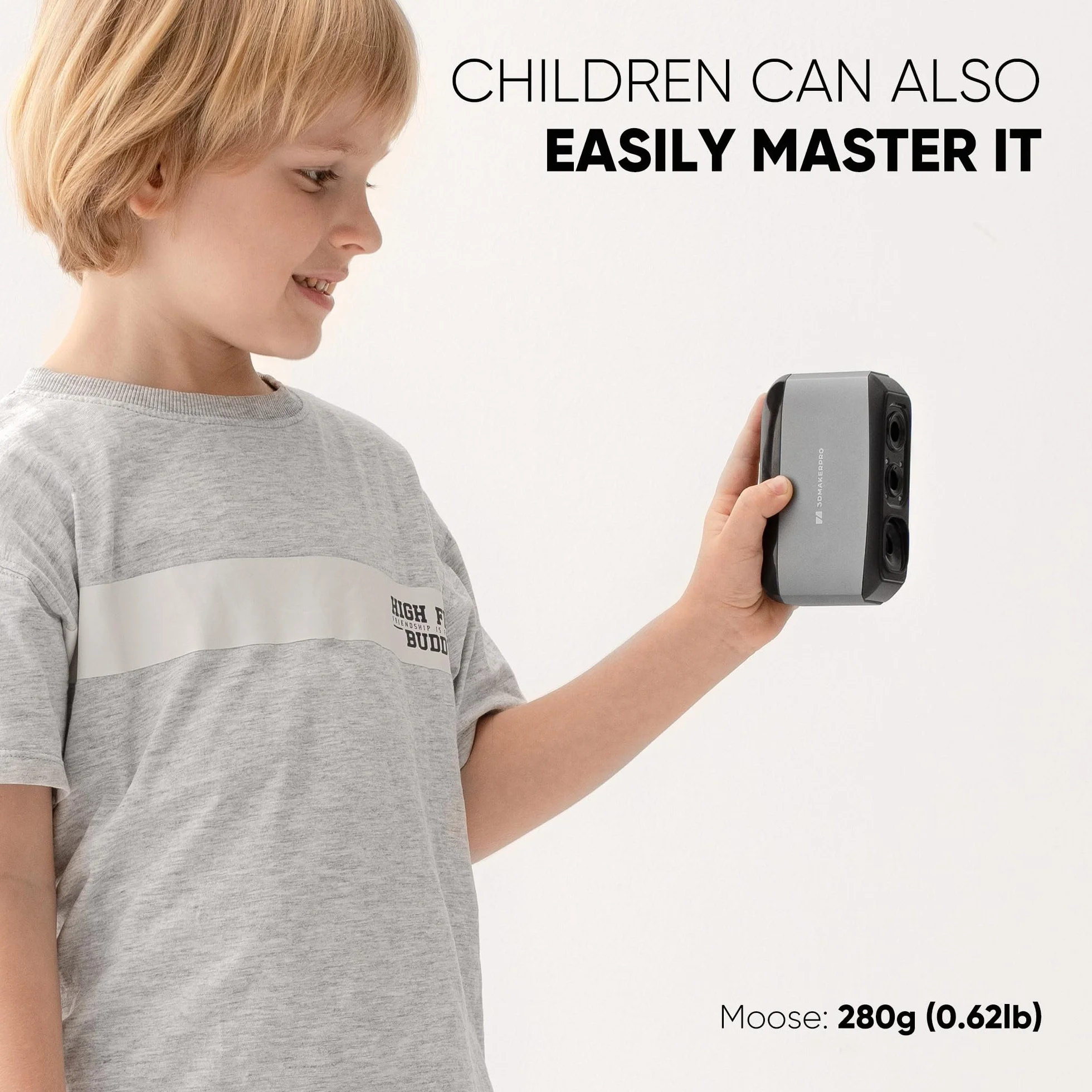 Escáner 3D con precisión de 0,03 mm, resolución de 0,07 mm, lentes antivibración, compatible con Windows/MacOS, escáner 3D portátil para impresión 3D [3DMakerpro Moose Premium Kit]